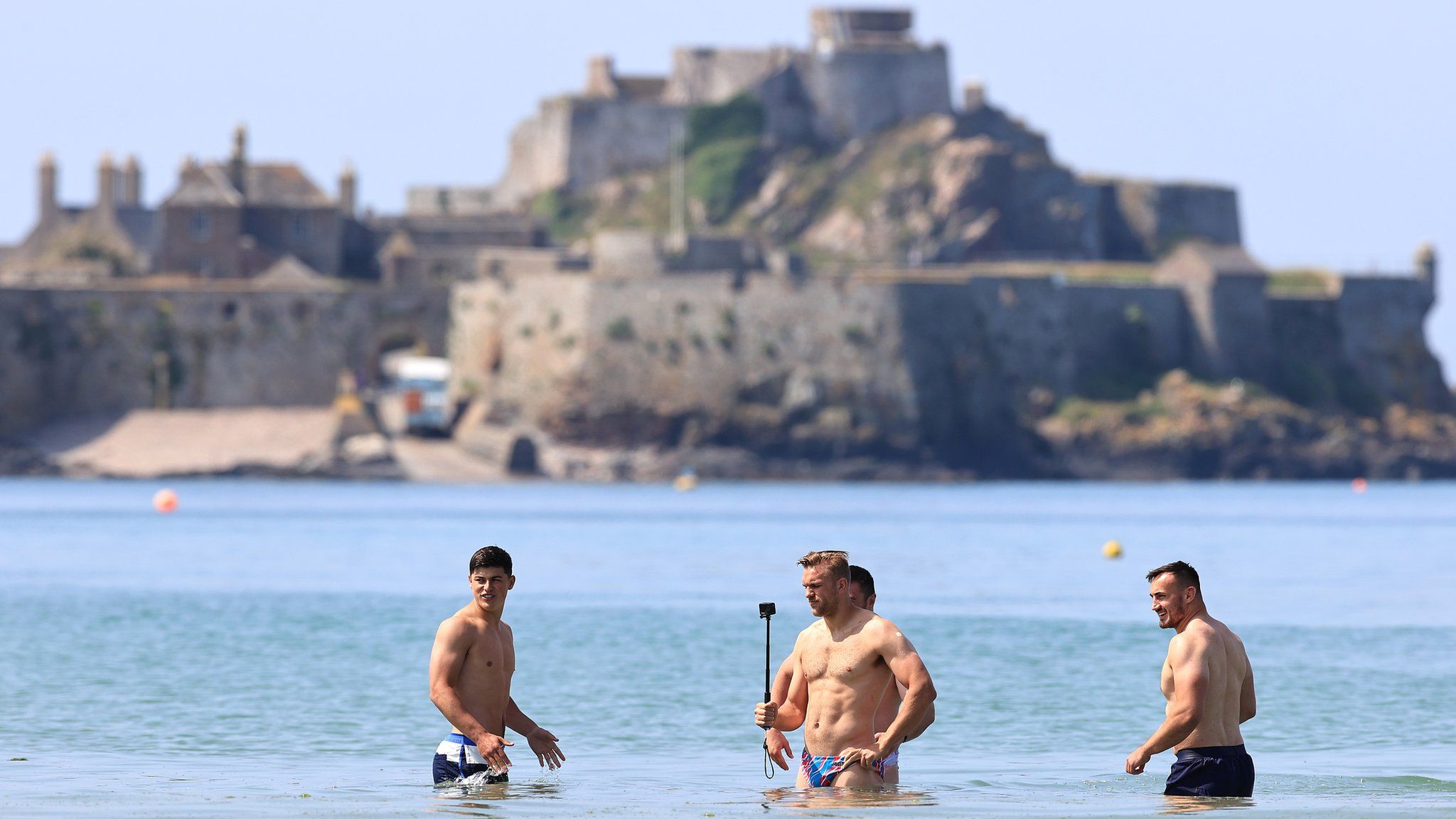 British Lions players swim in St Aubin's Bay