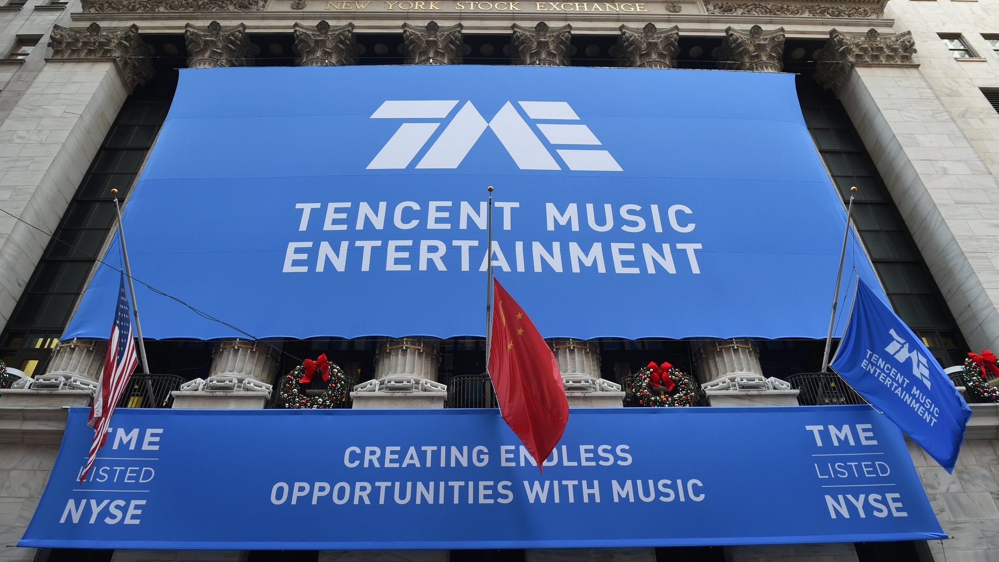 Tencent Music Entertainment celebrates the company"s IPO at the New York Stock Exchange (NYSE) in New York, U.S., December 12, 2018.