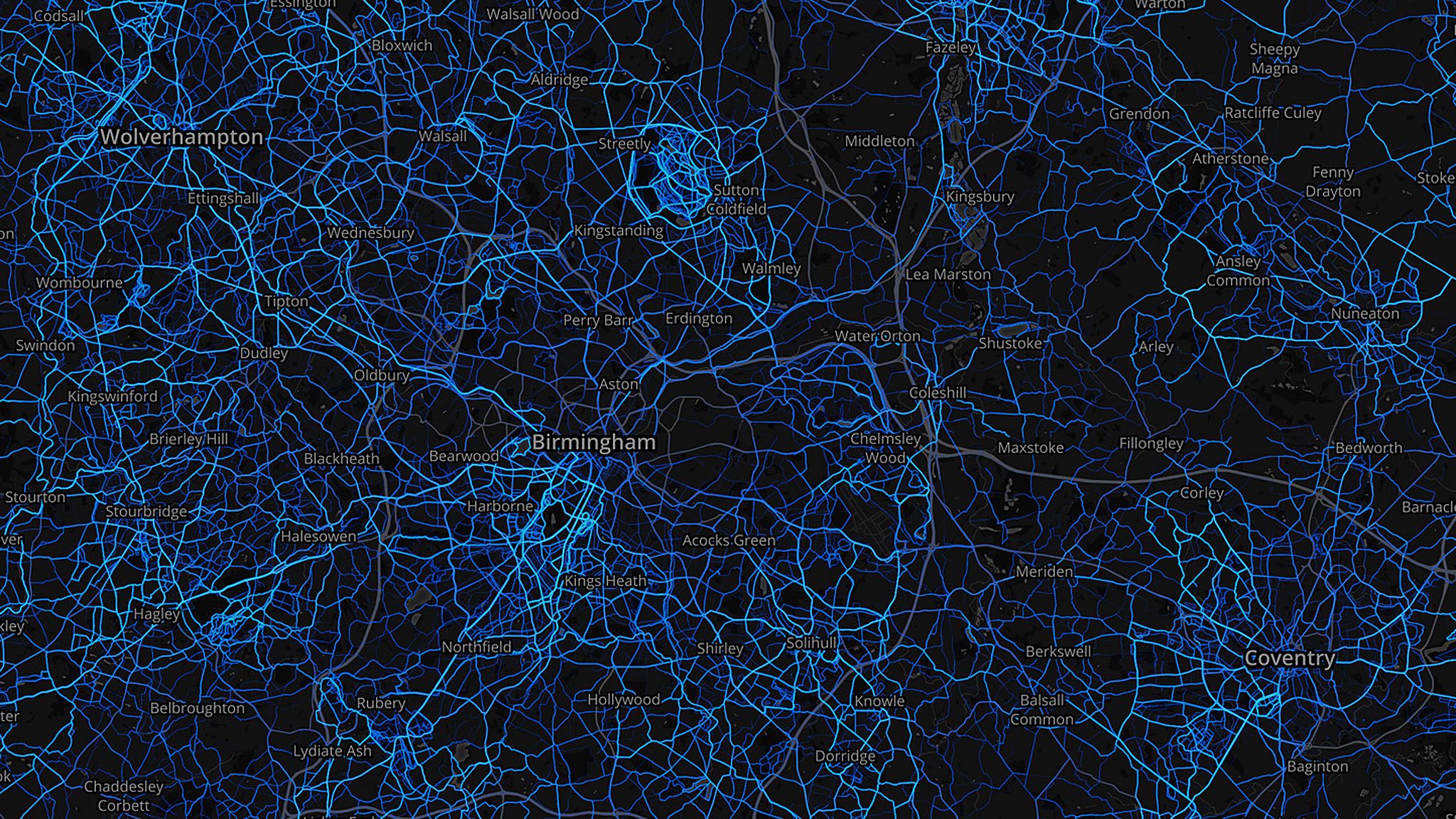 West Midlands - running routes (by Strava users 2015)