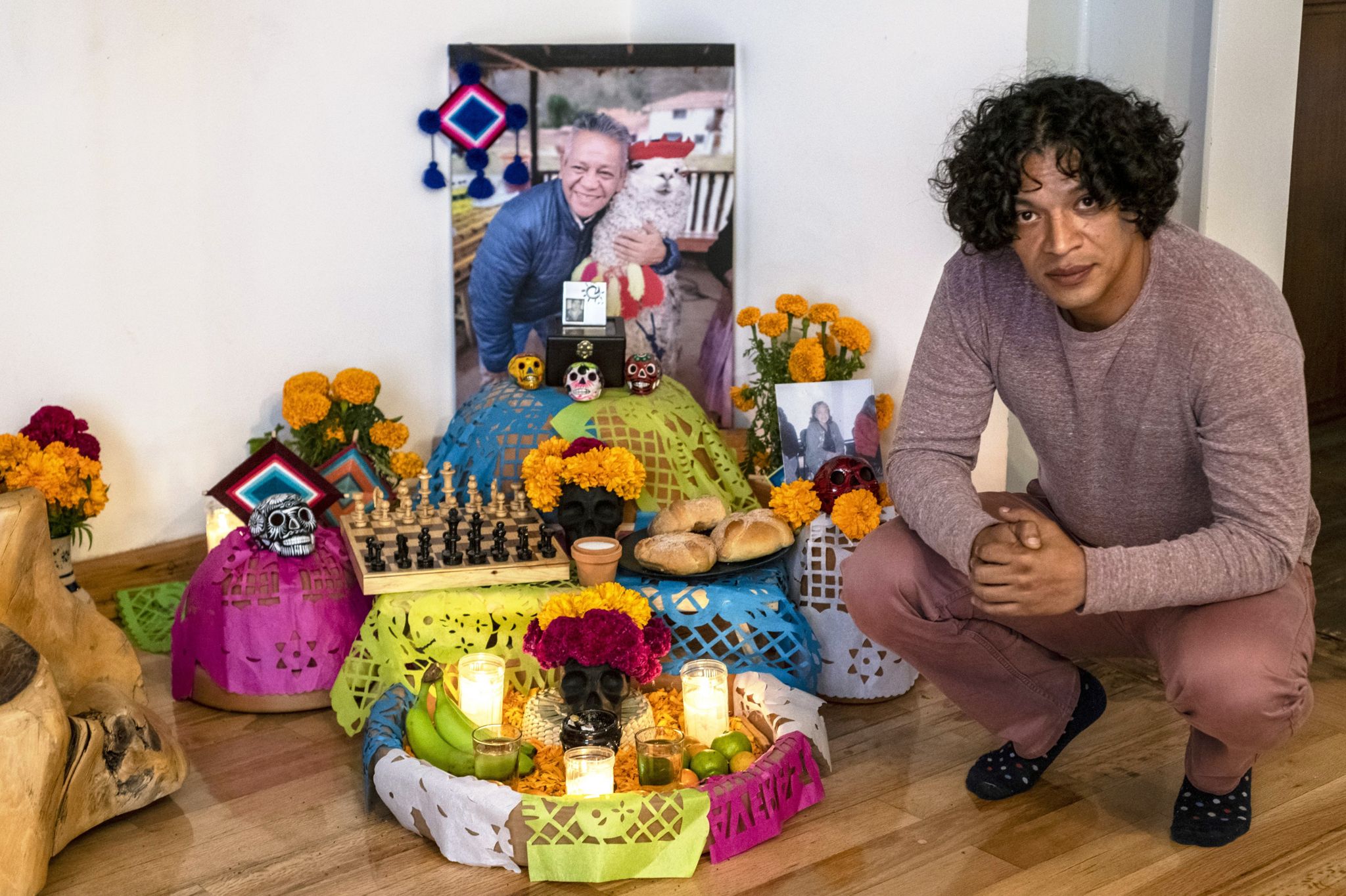 Luis Salas has made an altar in honour of his father Jose Javier Alfredo Salas Aguilar, who died of COVID in August