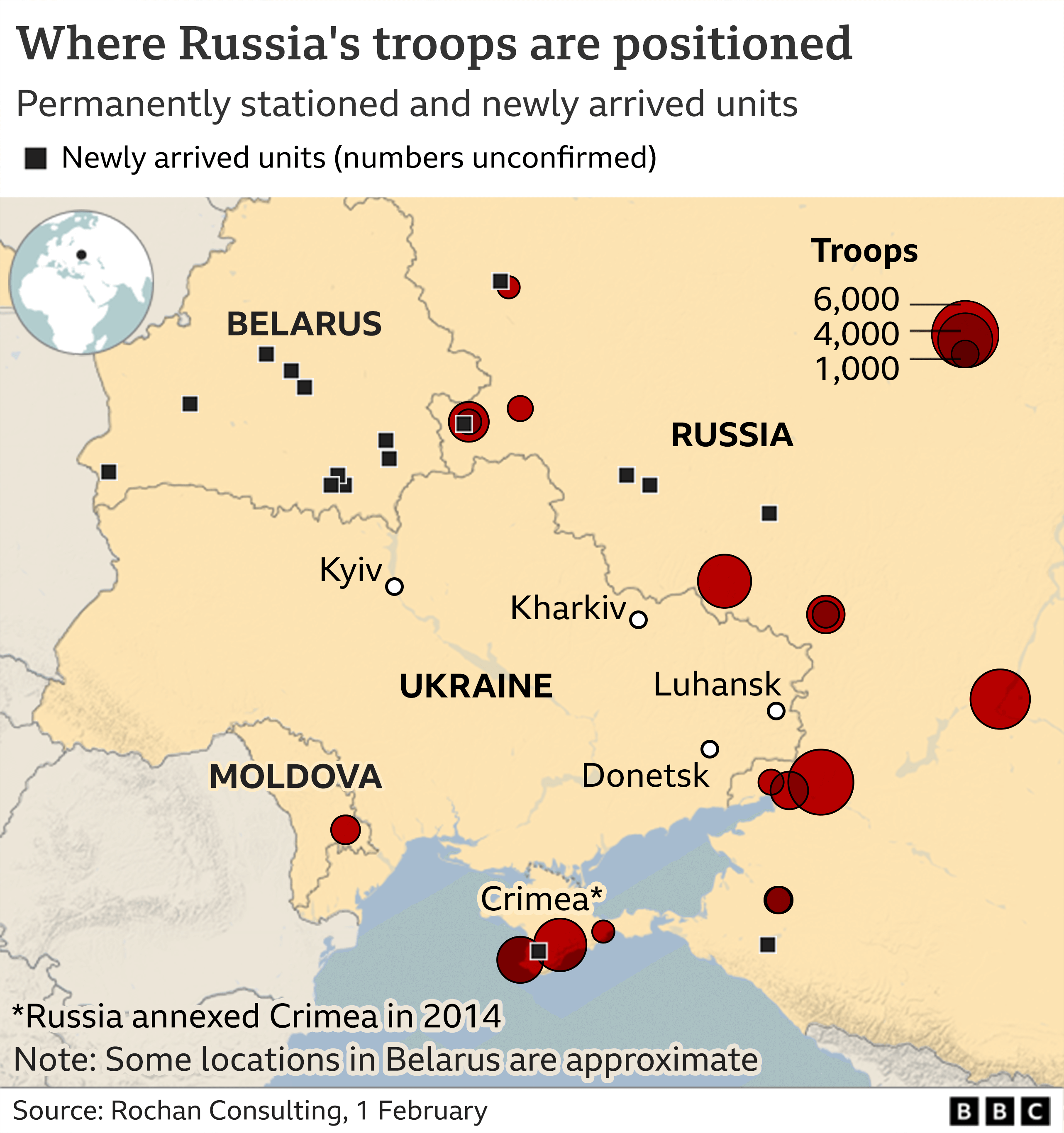 Map showing Russian forces