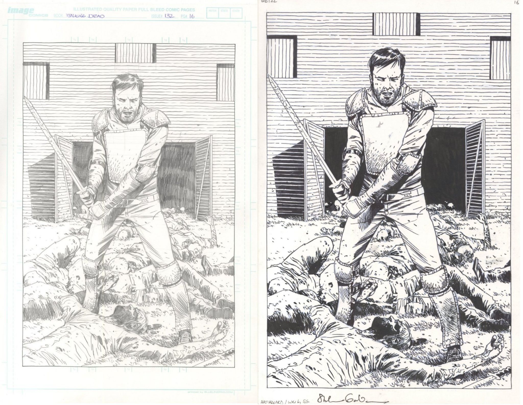 Original drawings by Charlie Adlard for Walking Dead comic