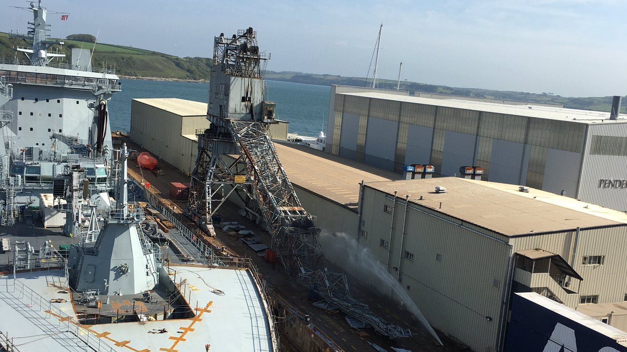 Crane collapsed at Falmouth Docks