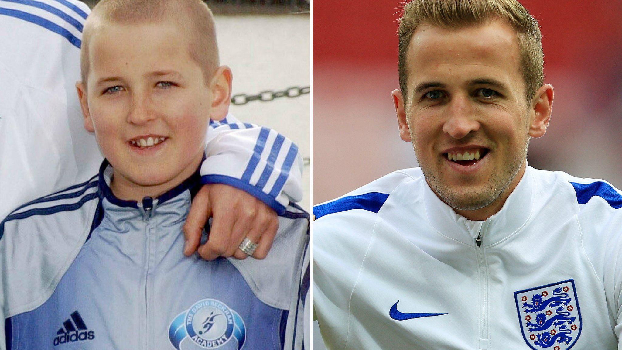Harry Kane as a child (left) and then training for England (right)