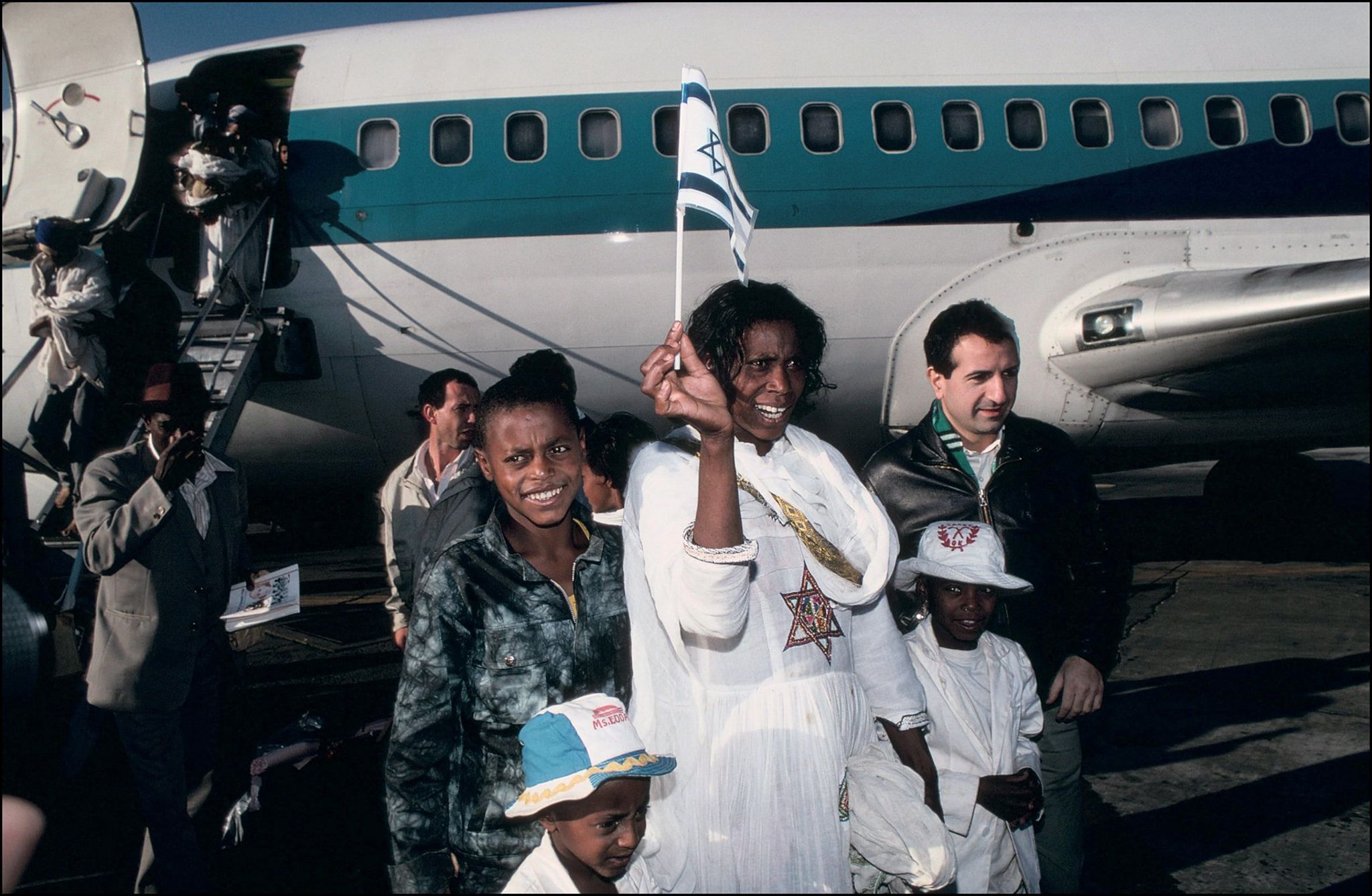 Ethiopian Jews arrive at Ben Gurion airport in Tel Aviv, Israel on December 01, 1990