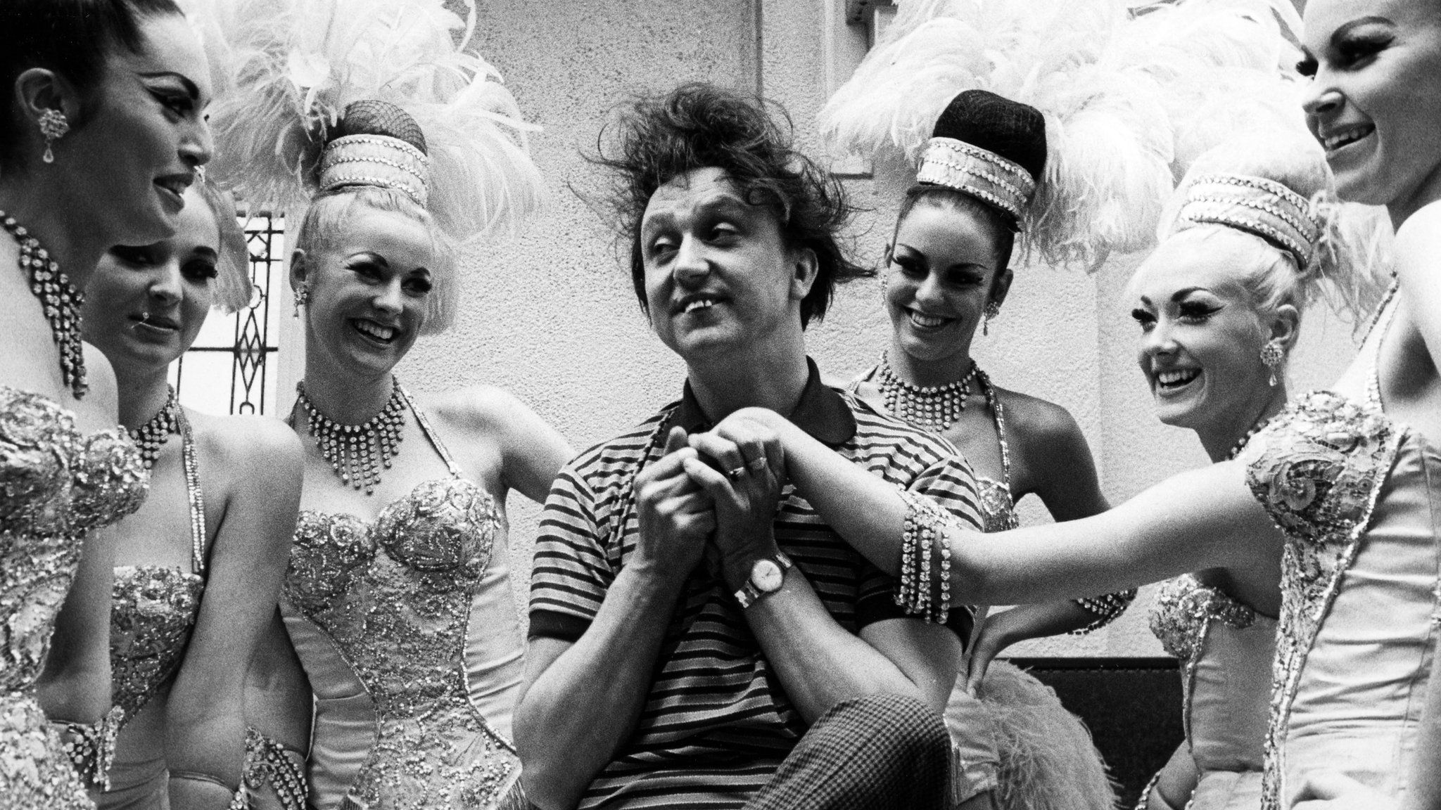 Ken Dodd with the Bluebell Girls, who accompanied him in Blackpool in 1966