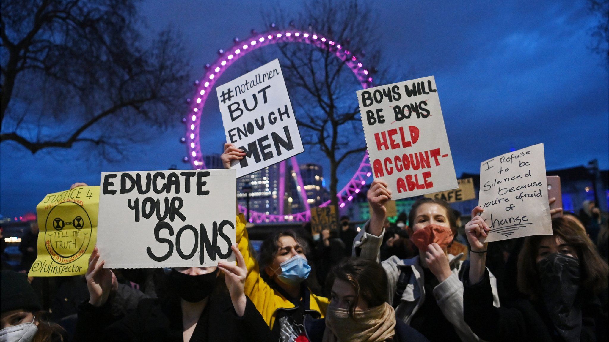 Protesters gather in central London on Monday evening