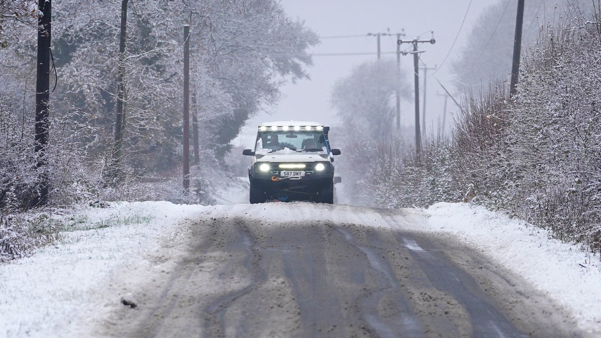 A car driving along an icy road in Kent