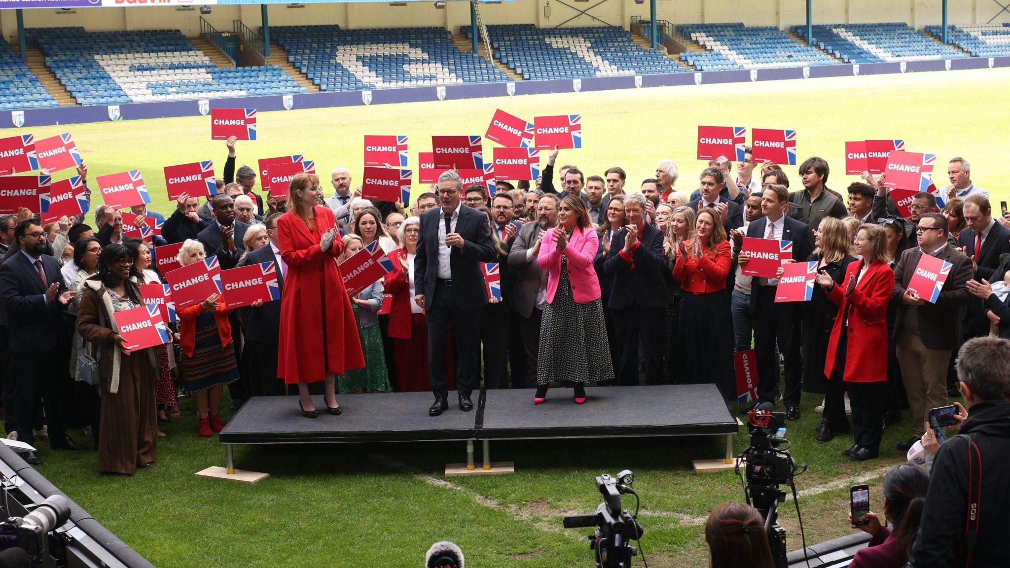 Keir Starmer, starting his campaign at Gillingham football ground.