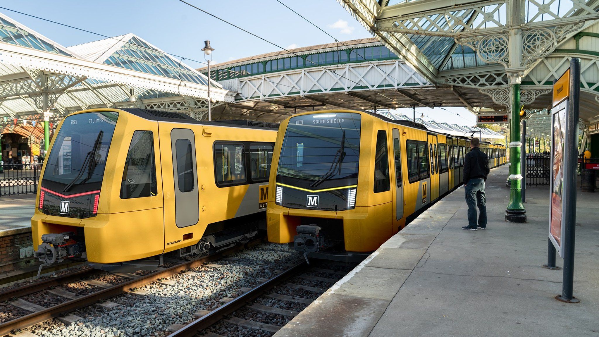 Computer generated Image of two new Metro trains at Tynemouth station