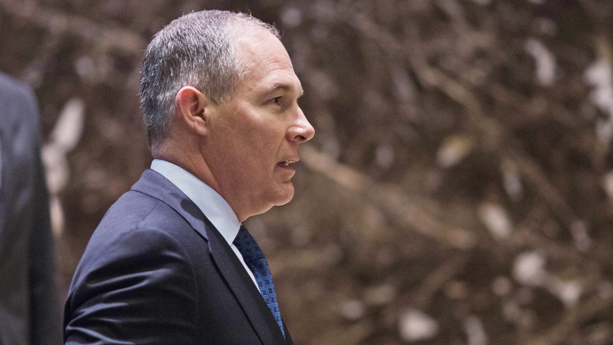 Scott Pruitt arrives at Trump Tower in Manhattan, New York, on 7 December 2016