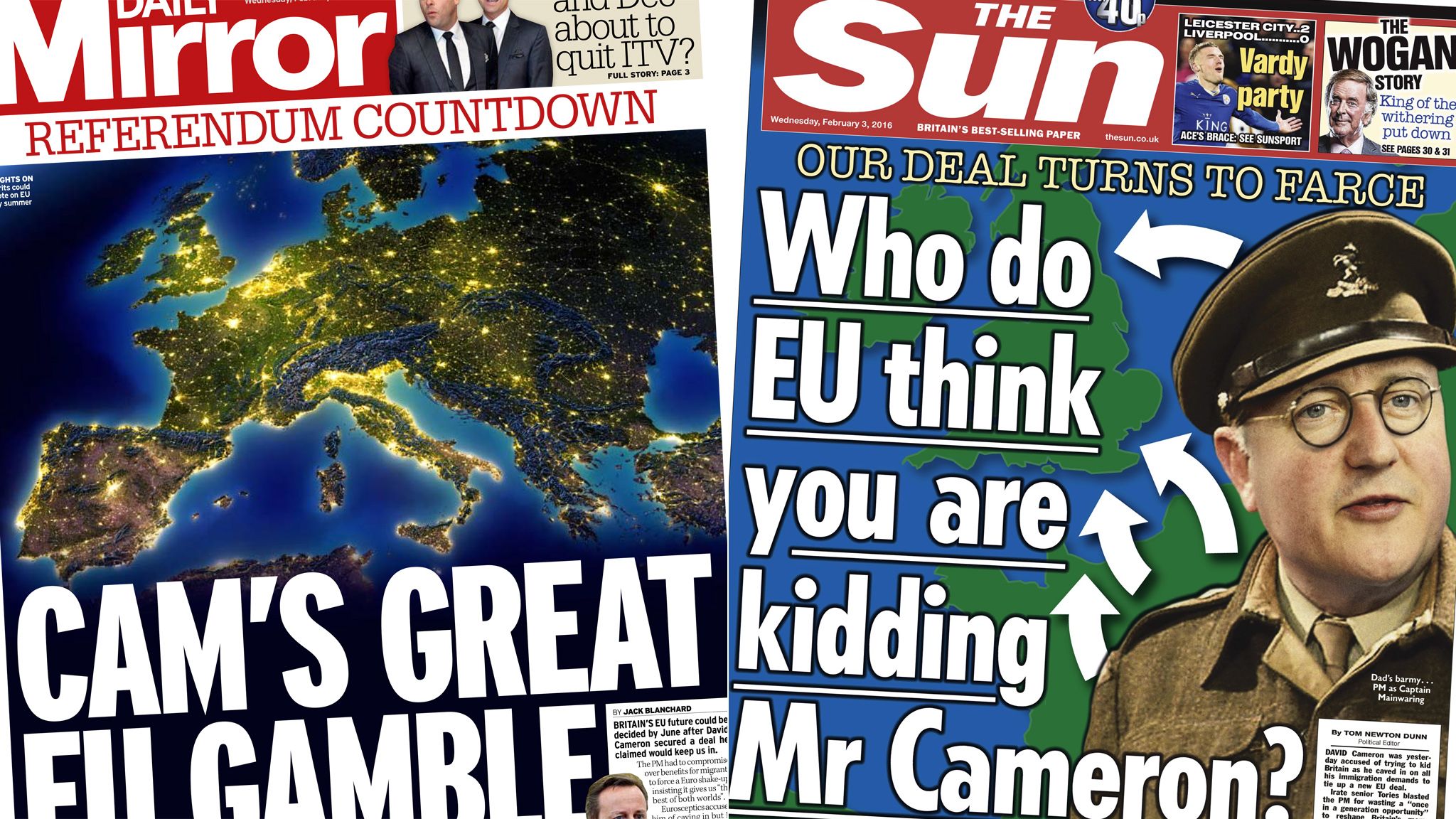 Composite image featuring Mirror and Sun front pages