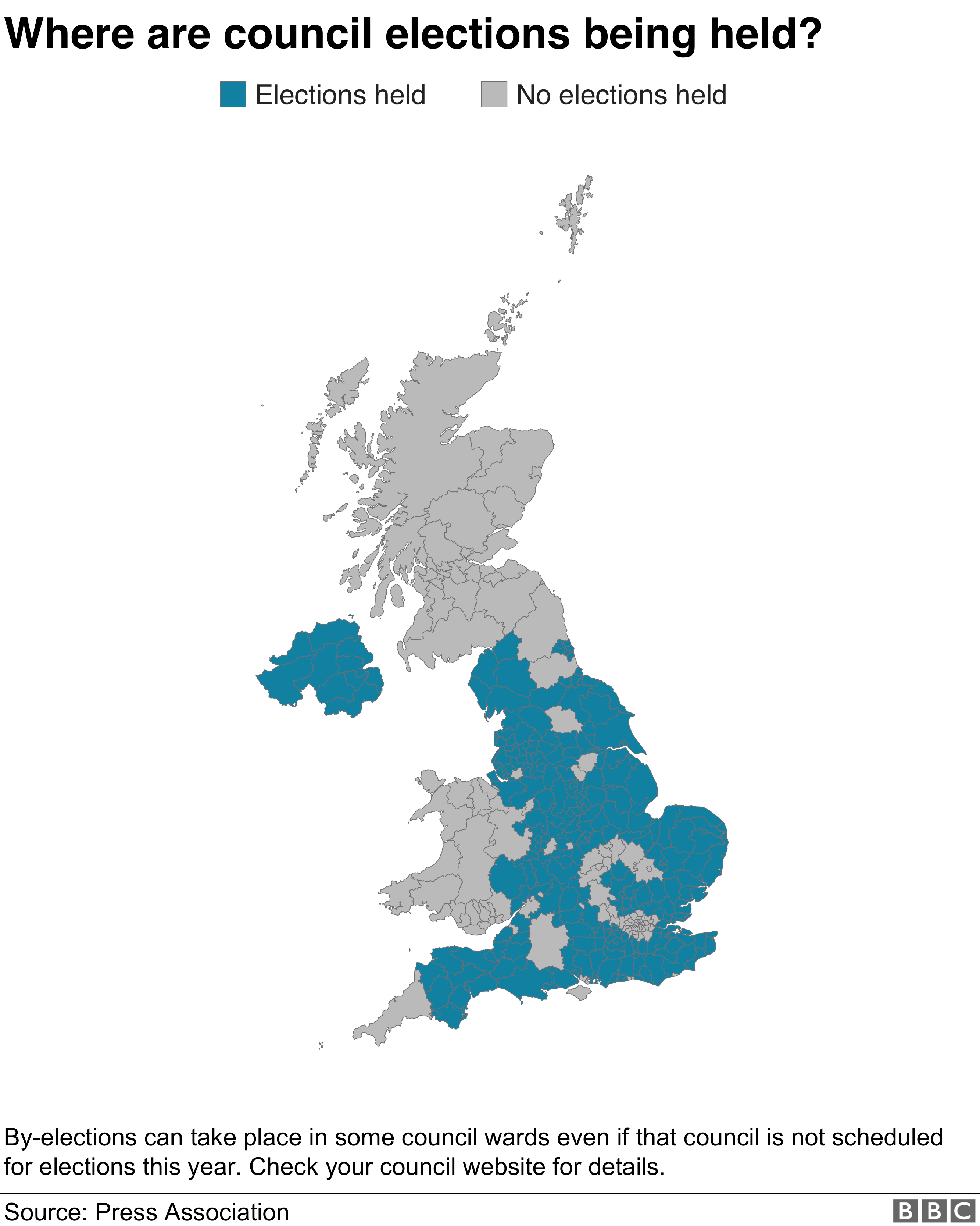 Areas in England and Northern Ireland that have elections this year