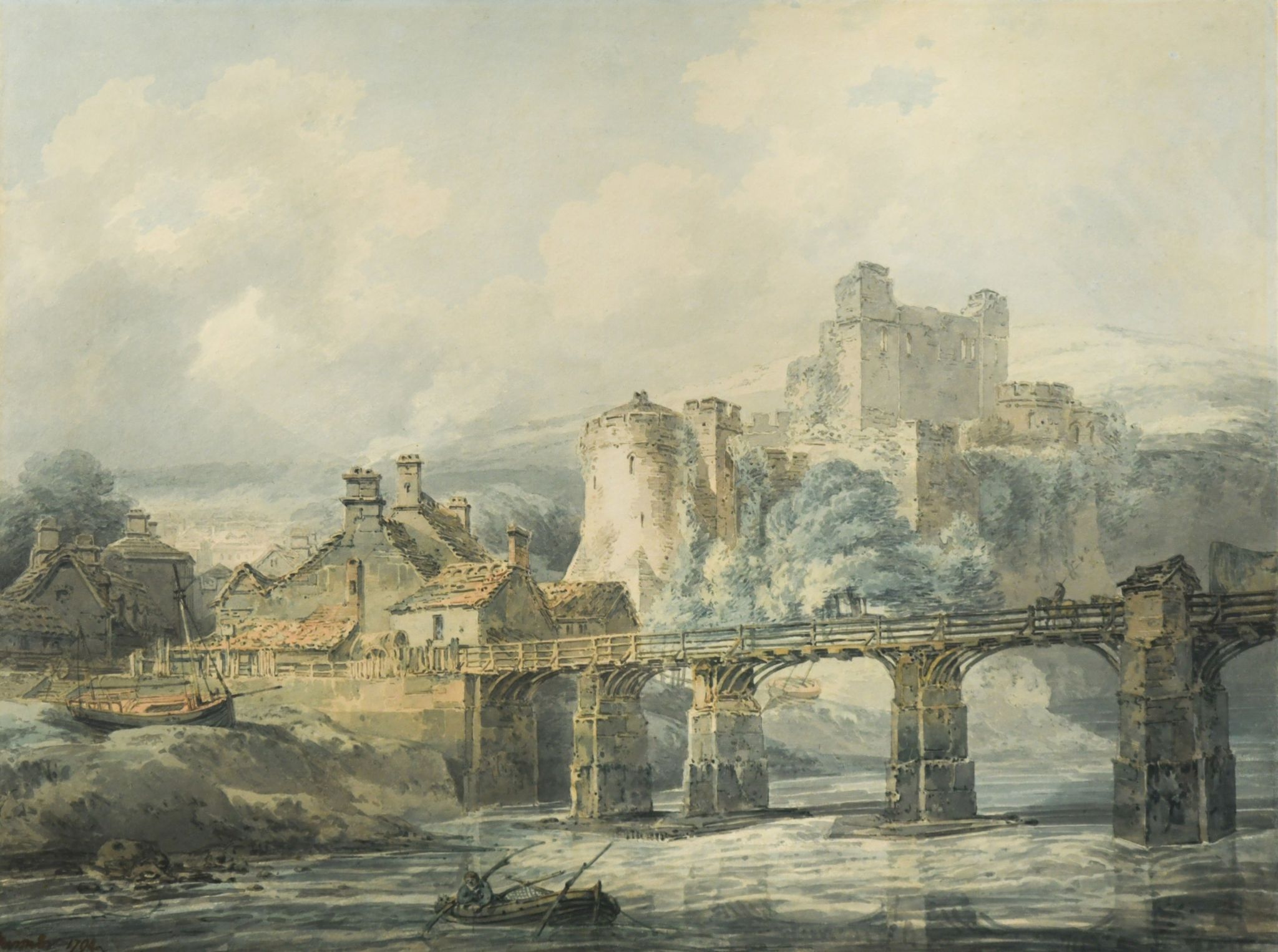 Undated handout photo issued by Cheffins auctioneers of a JMW Turner painting of Chepstow Castle overlooking the River Wye which is to be sold at auction. The British artist was 19 years old when he created the watercolour painting, which has been kept in a private family collection in London since 1956. The artwork is signed 'Turner' and dated 1794, with the attribution confirmed by leading Turner scholar Andrew Wilton, Cheffins auctioneers said. Issue date: Thursday March 16, 2023