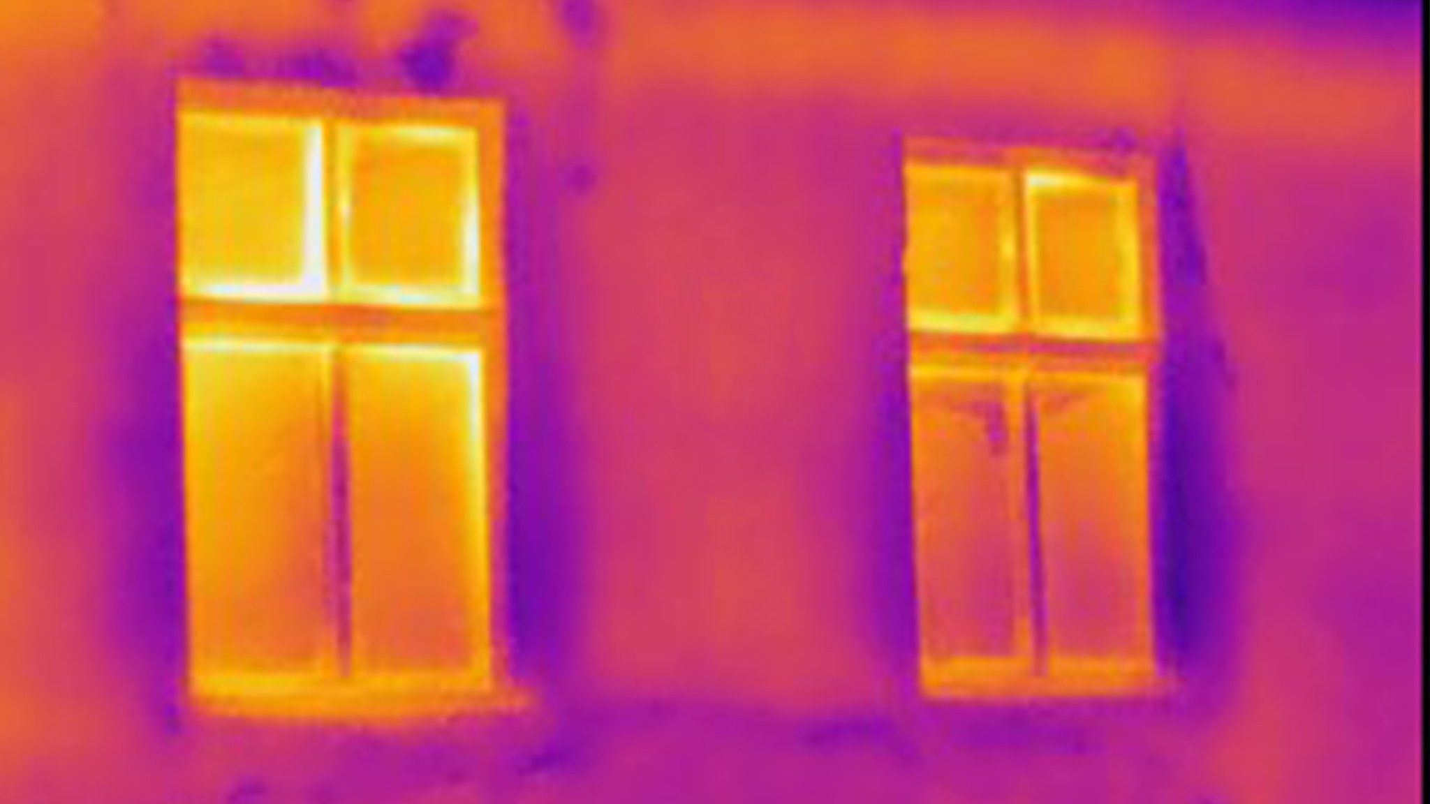 A picture of two windows as seen through a thermal imaging camera