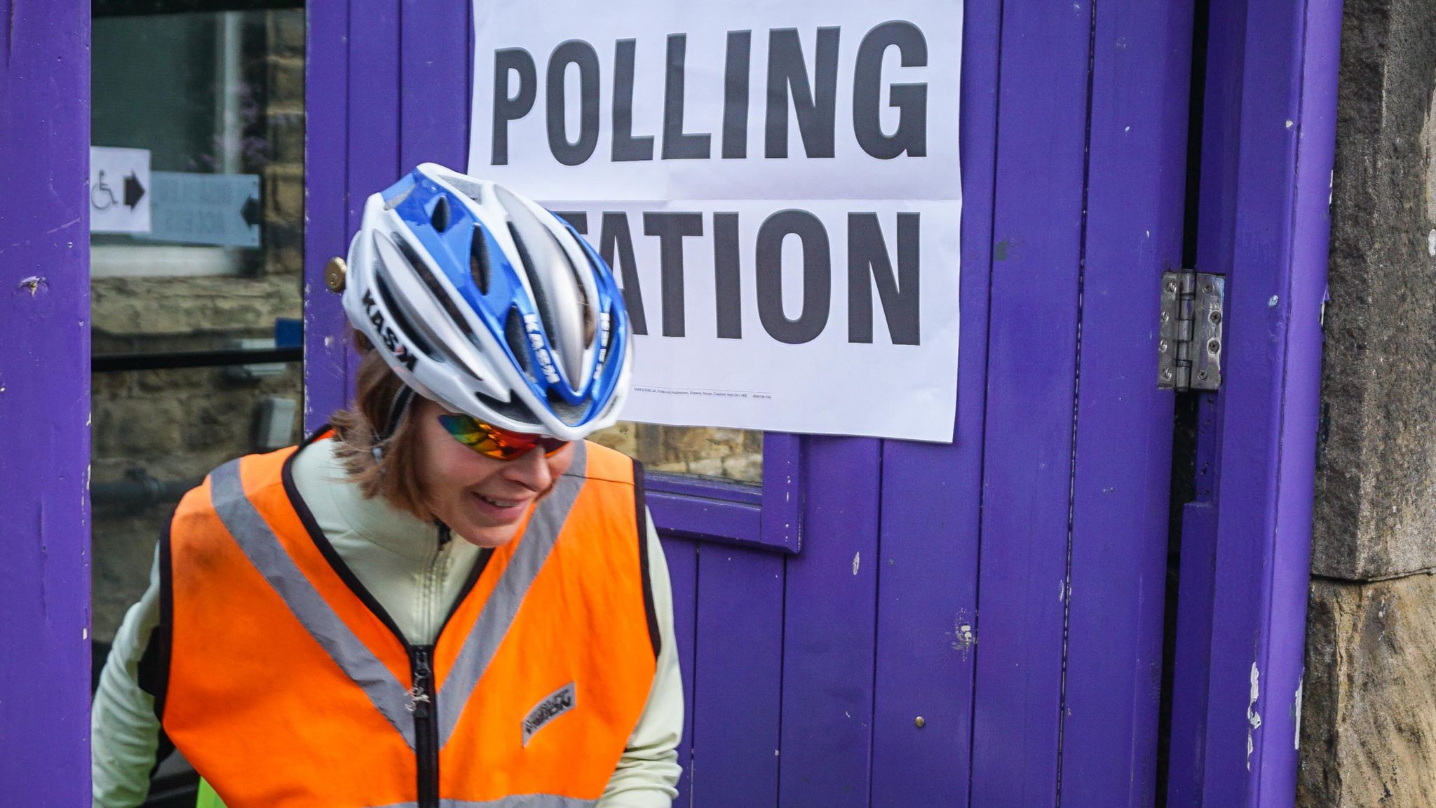 Cyclist at a polling station