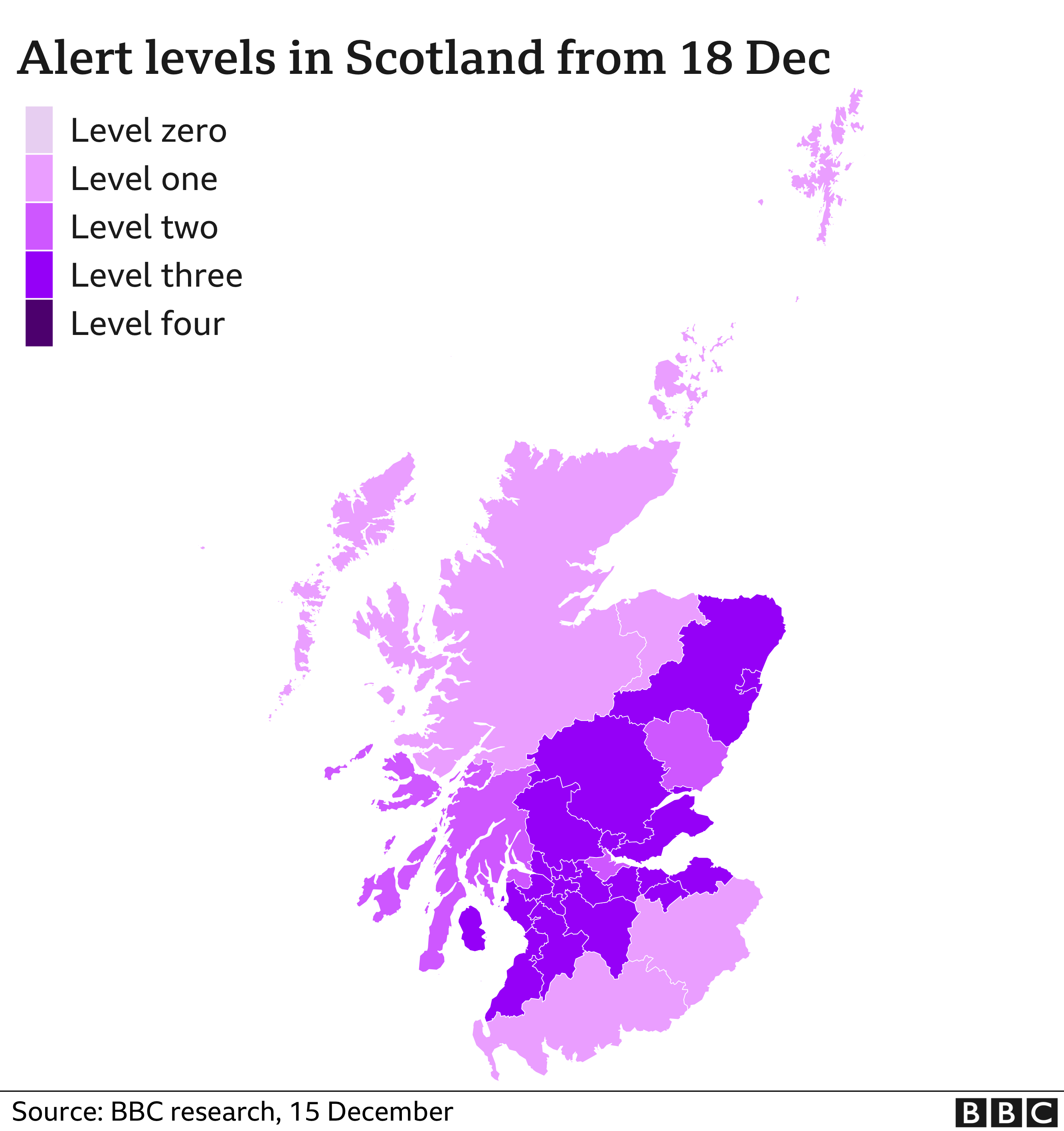 map showing restriction levels across scotland