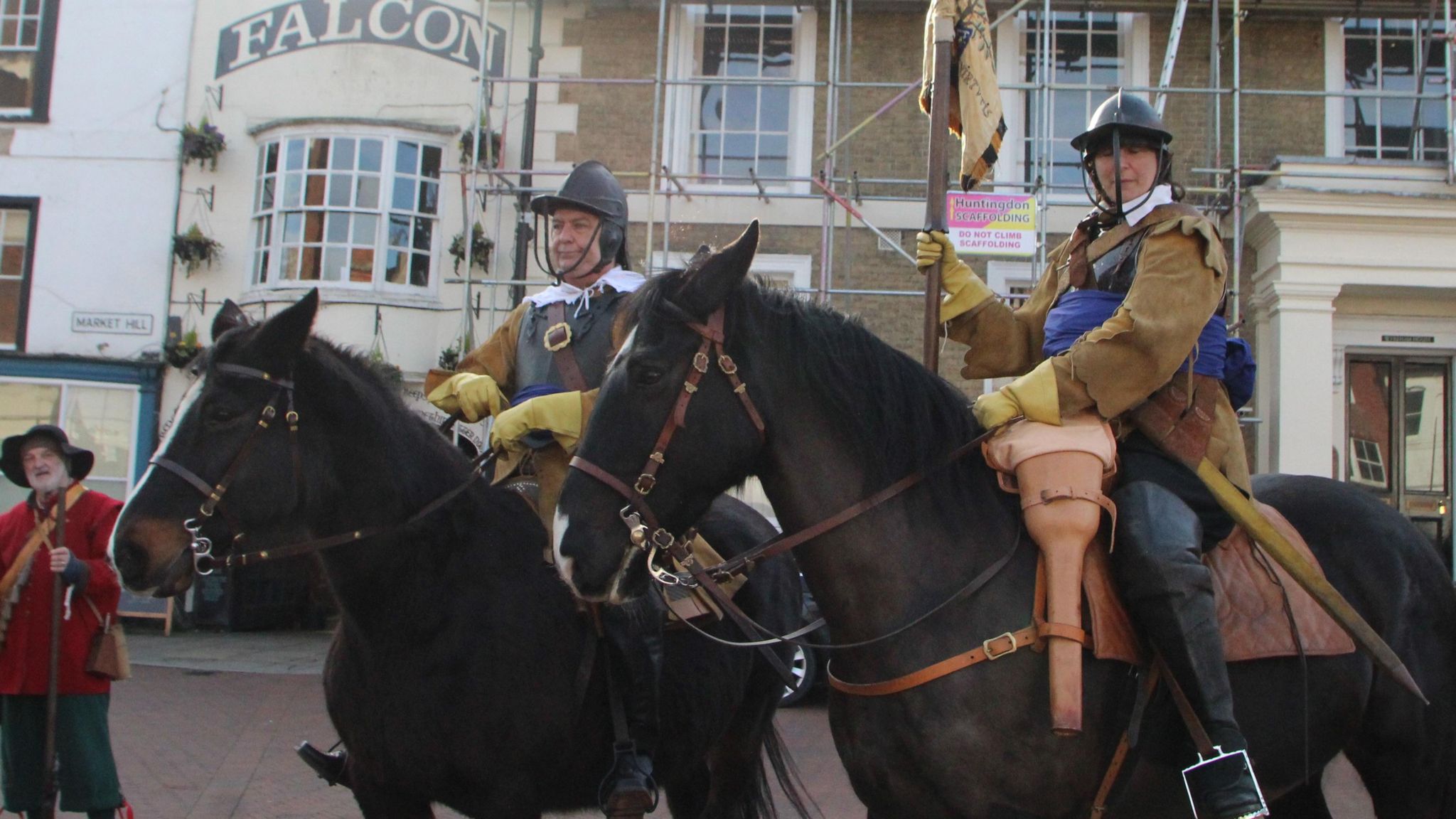 Parliamentarian Civil War re-enactors on horseback in Huntingdon