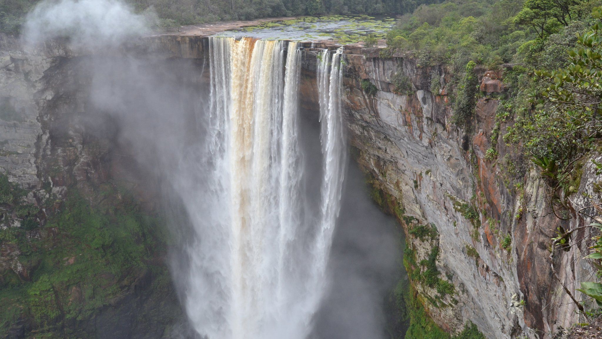 741-foot high Kaieteur Falls in Guyana"s verdant rain forest
