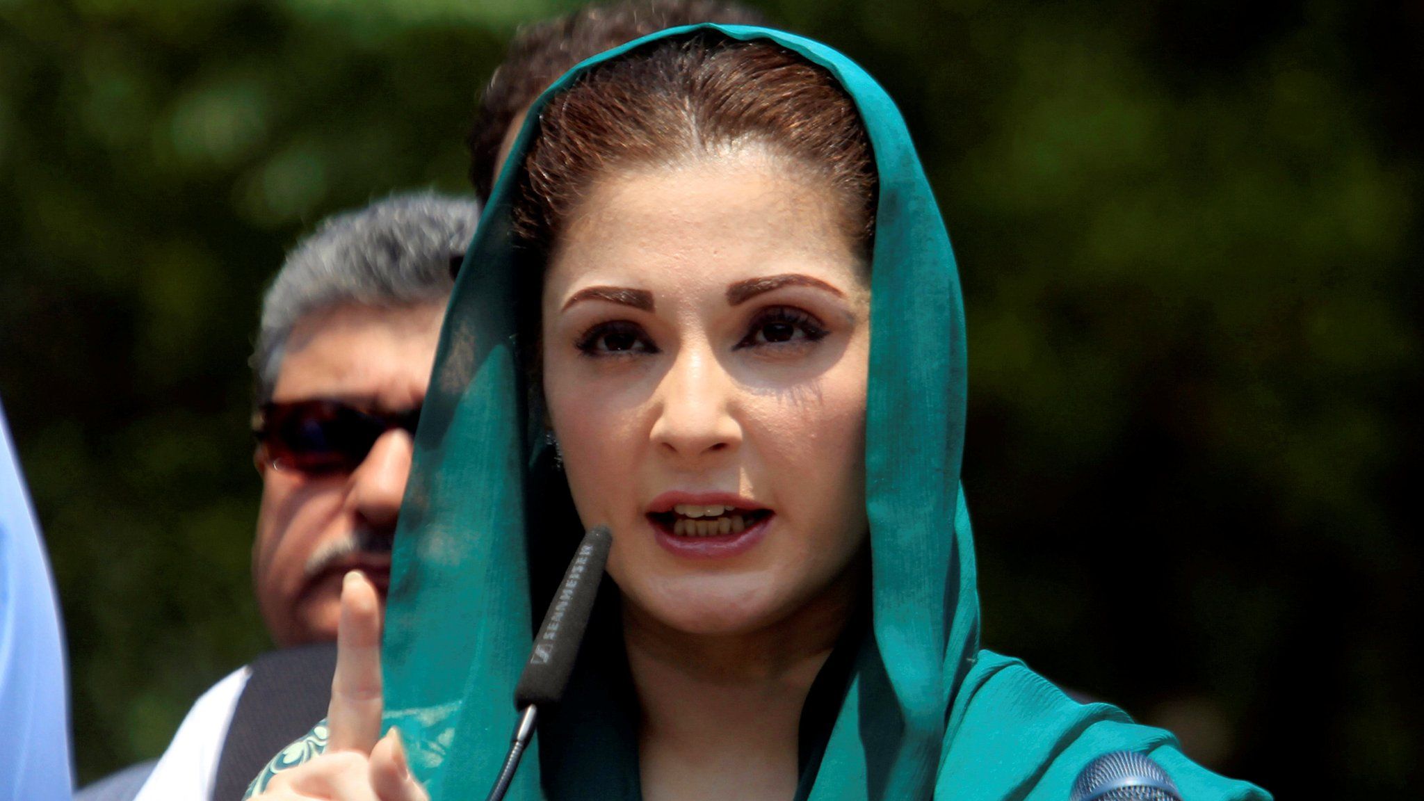 Maryam Nawaz gestures as she speaks to media after appearing before a Joint Investigation Team (JIT) in Islamabad, Pakistan, on 5 July 2017