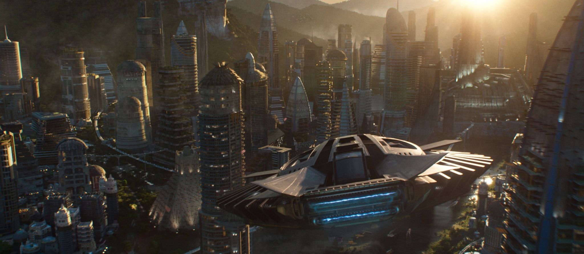 A spaceship flying over Wakanda