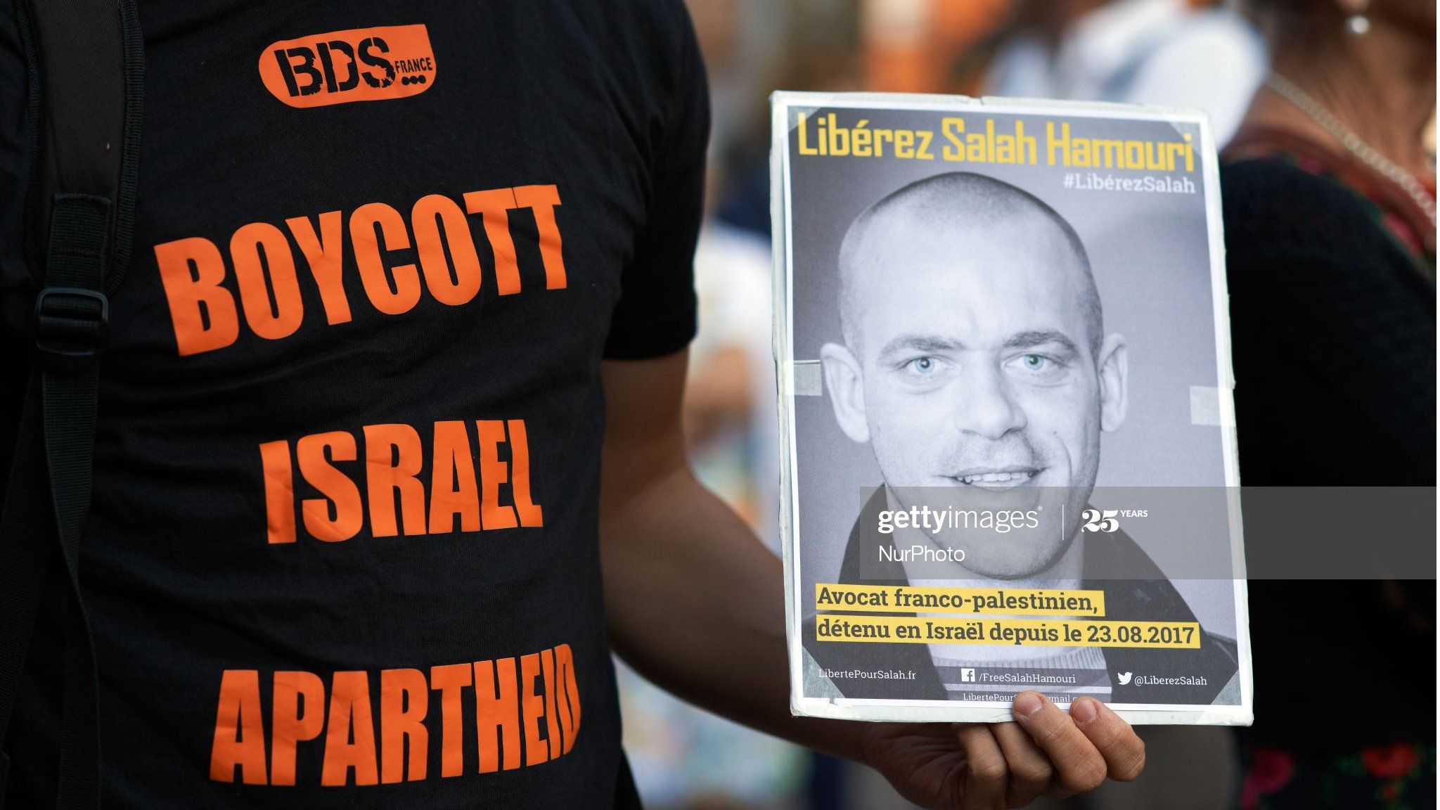 Pro-BDS demonstrator at rally in Toulouse, France (file photo)