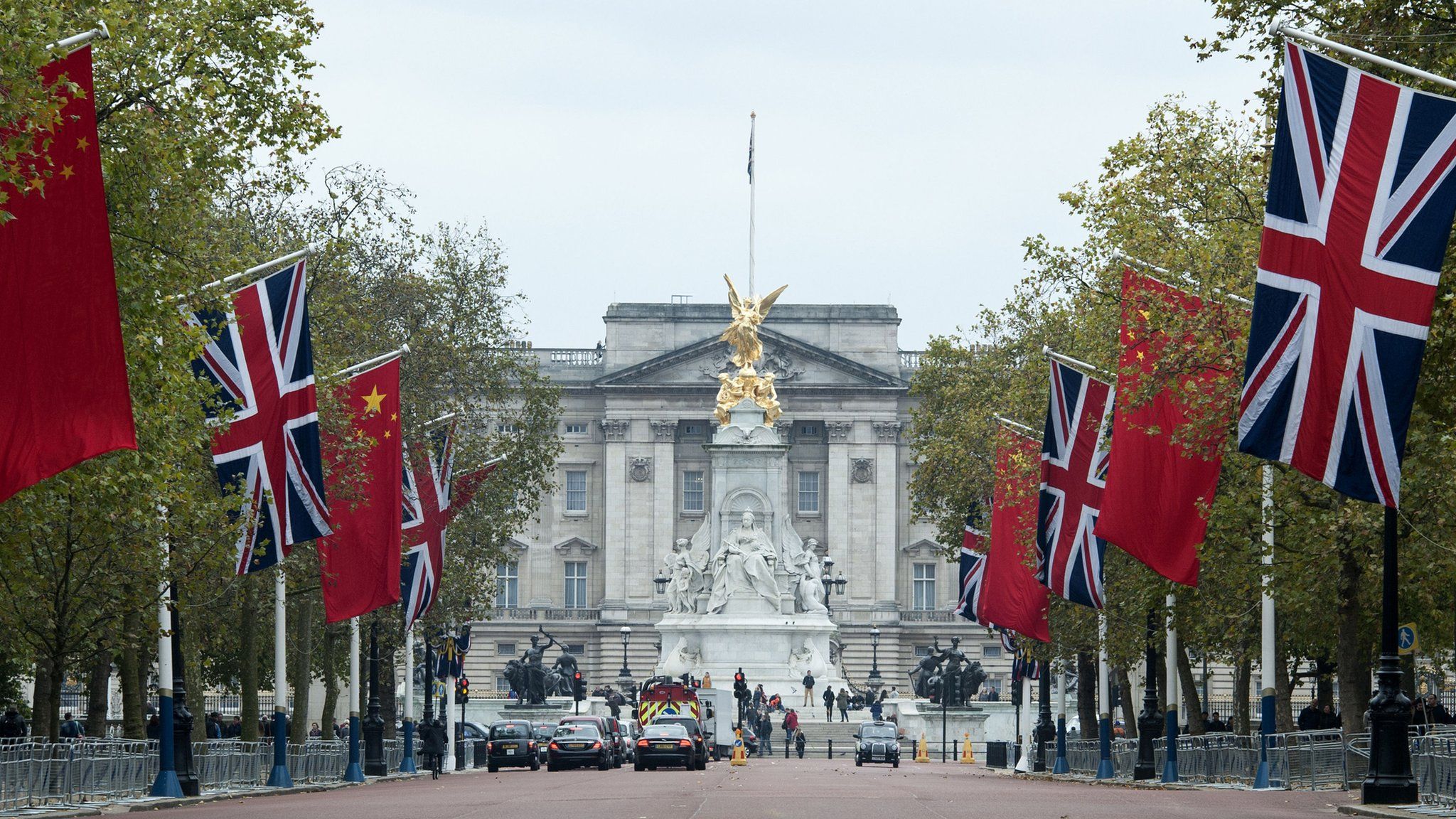 Chinese flags flying on The Mall