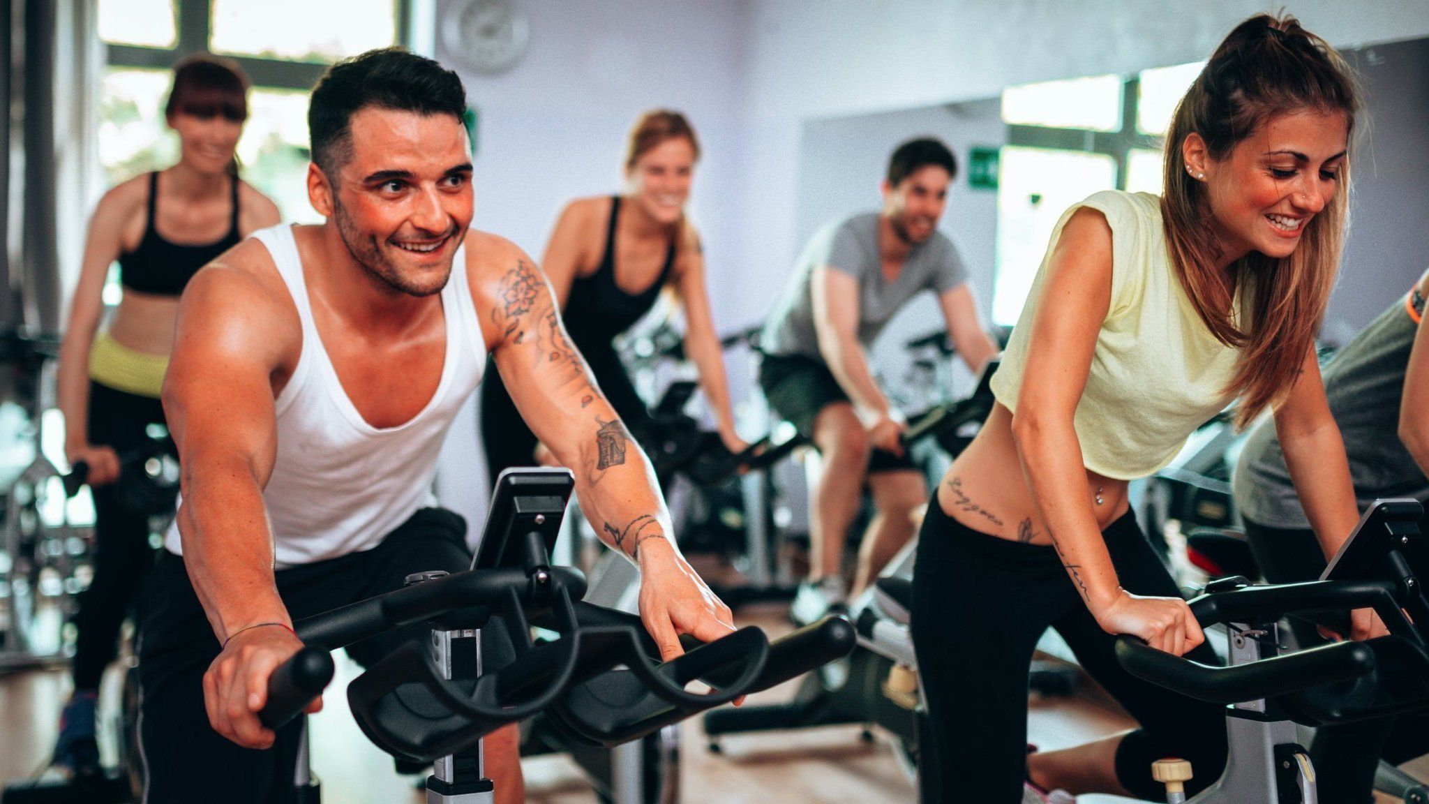 People in a spinning class