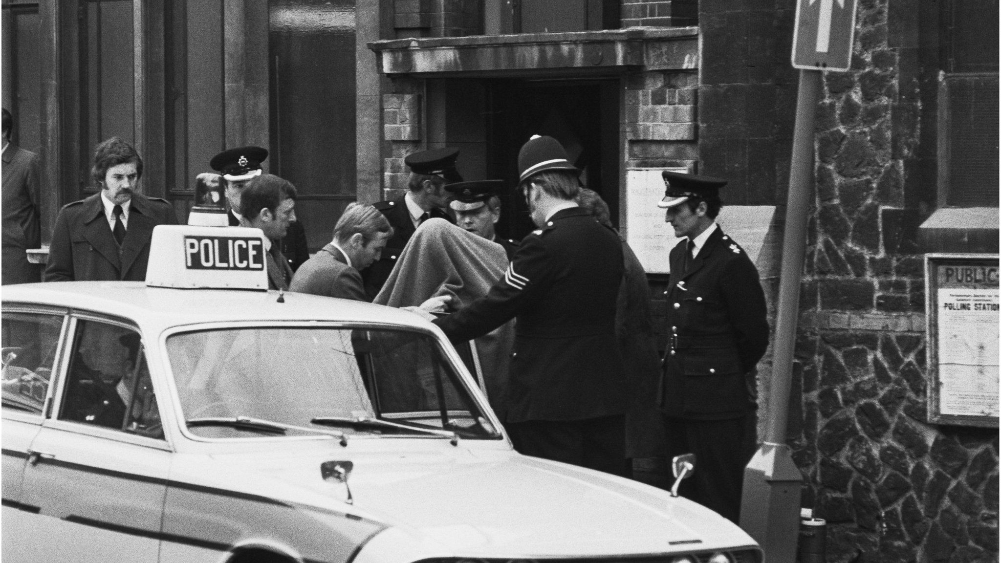 Police presence outside the court in Guildford where the Guildford Four first appeared in 1974 before their trial