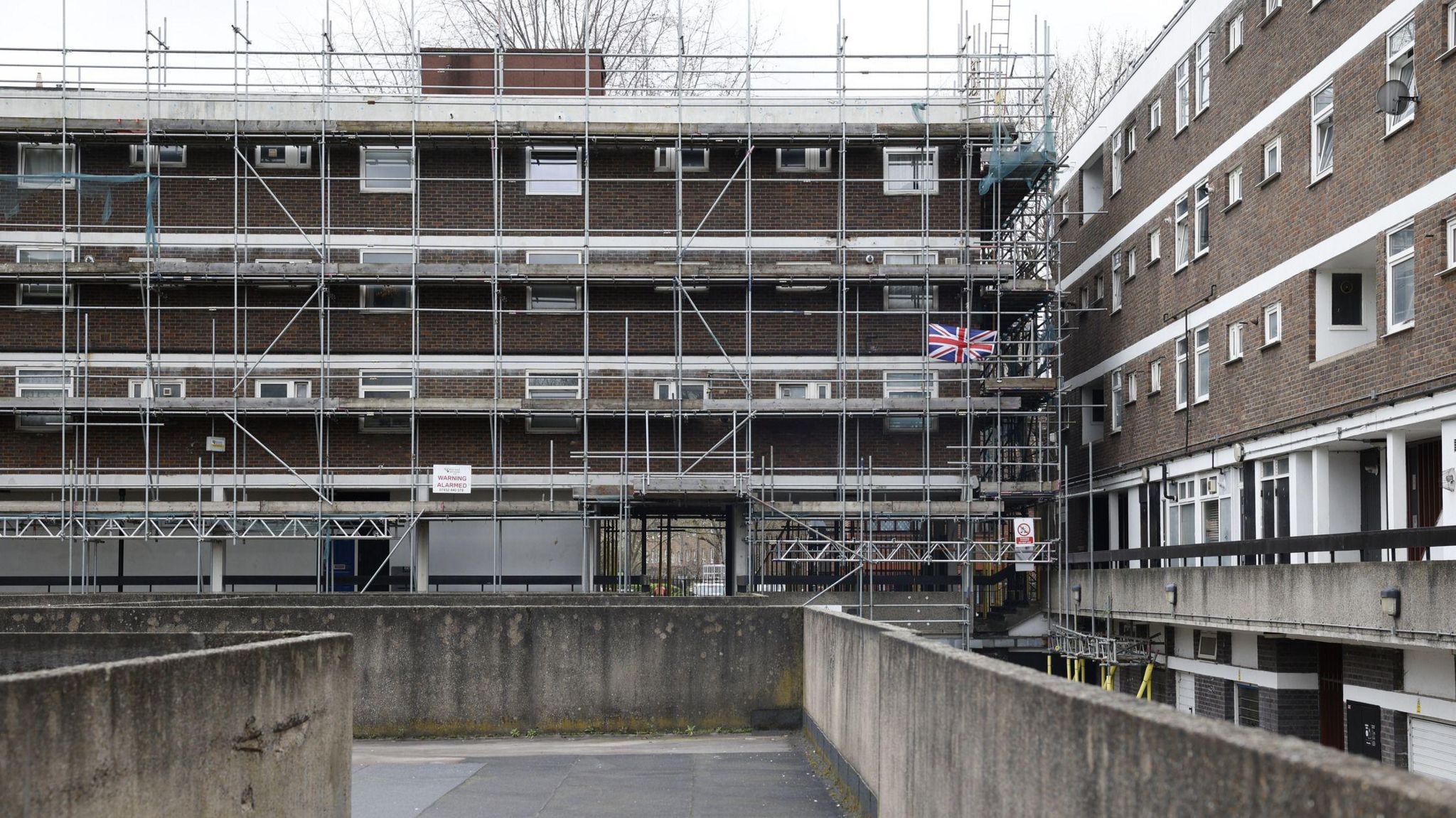 Flats with scaffolding around the exterior