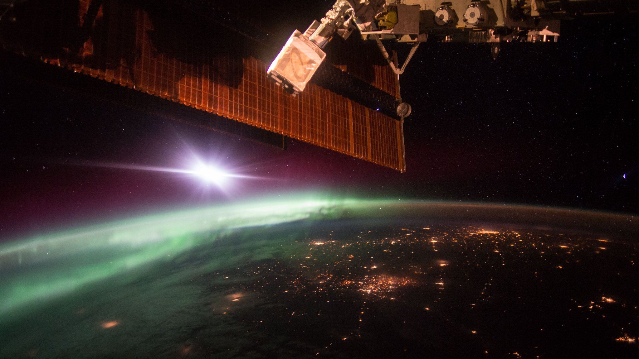 An early morning aurora, as photographed by Astronaut Scott Kelly from the International Space Station