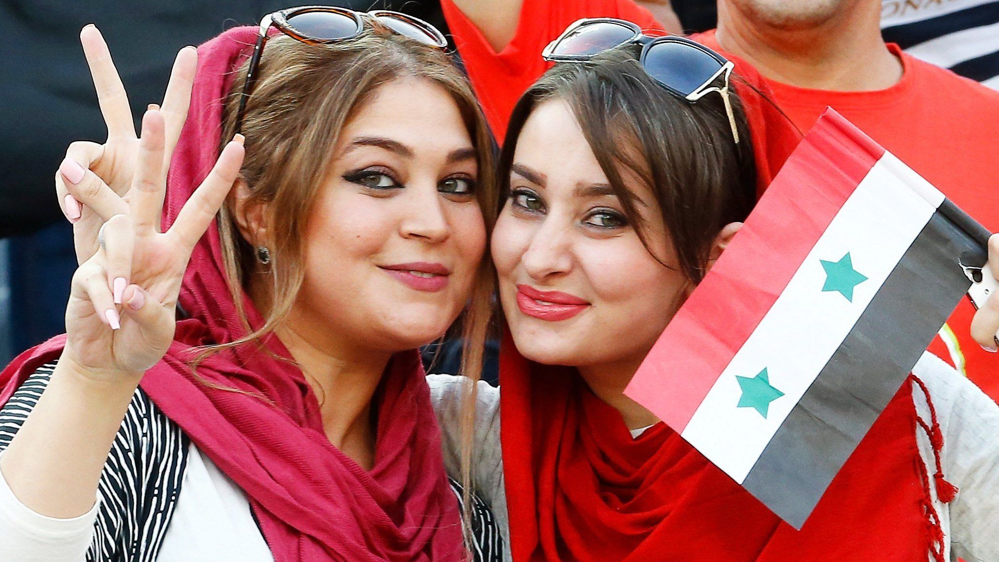 Fans of Syria pose during the FIFA World Cup 2018 qualifying soccer match between Iran and Syria at the Azadi stadium in Tehran, Iran, 5 September 2017