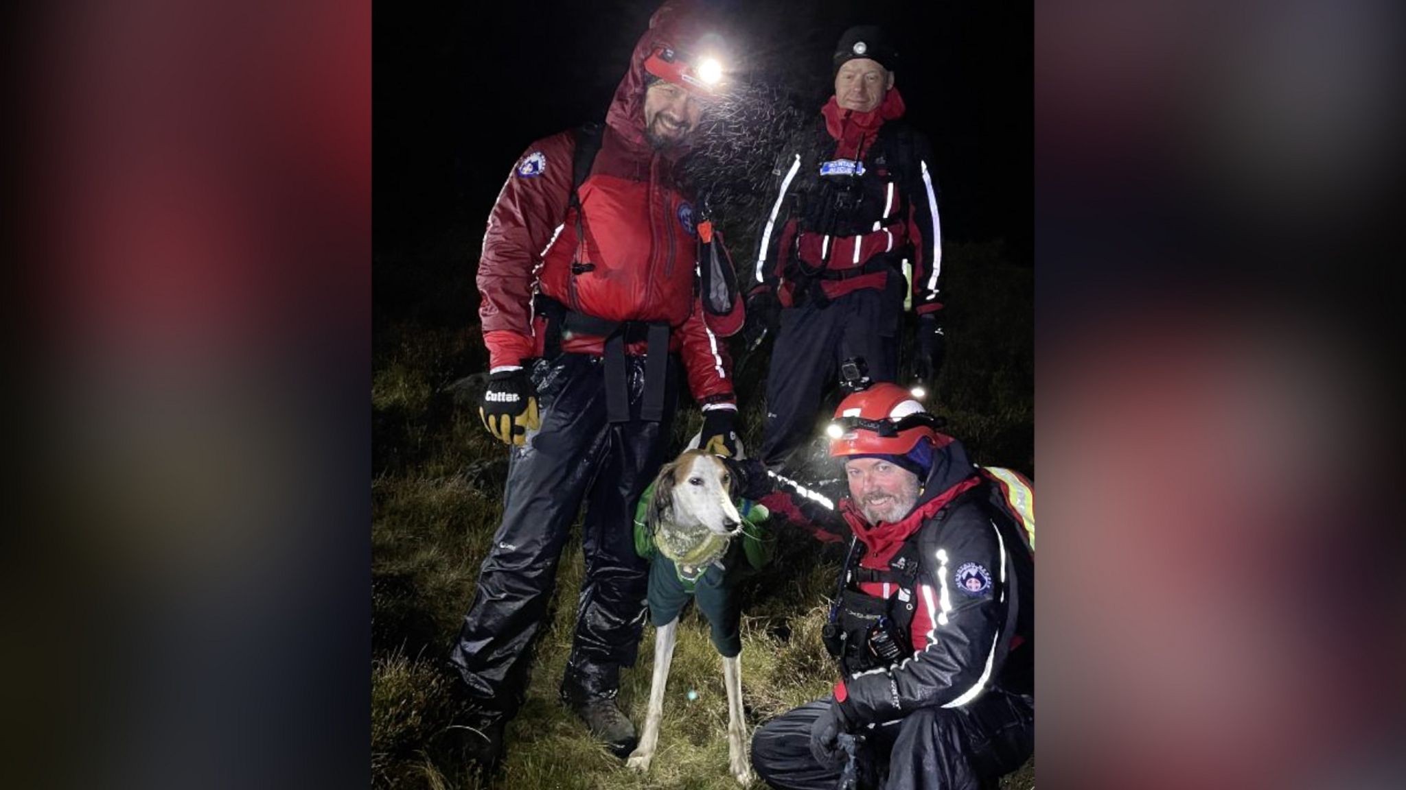Members of the Kinder Mountain Rescue Team with Kai