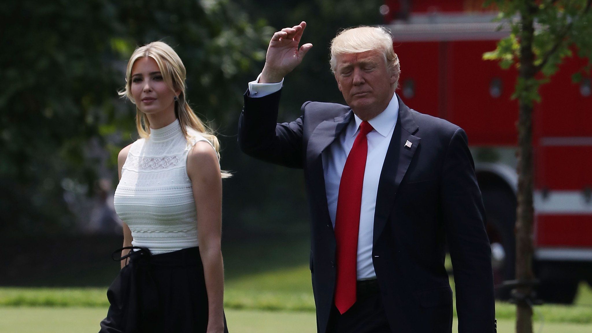 U.S. President Donald Trump and daughter Ivanka Trump walk toward Marine One before departing from the White House on June 13, 2017 in Washington, DC.