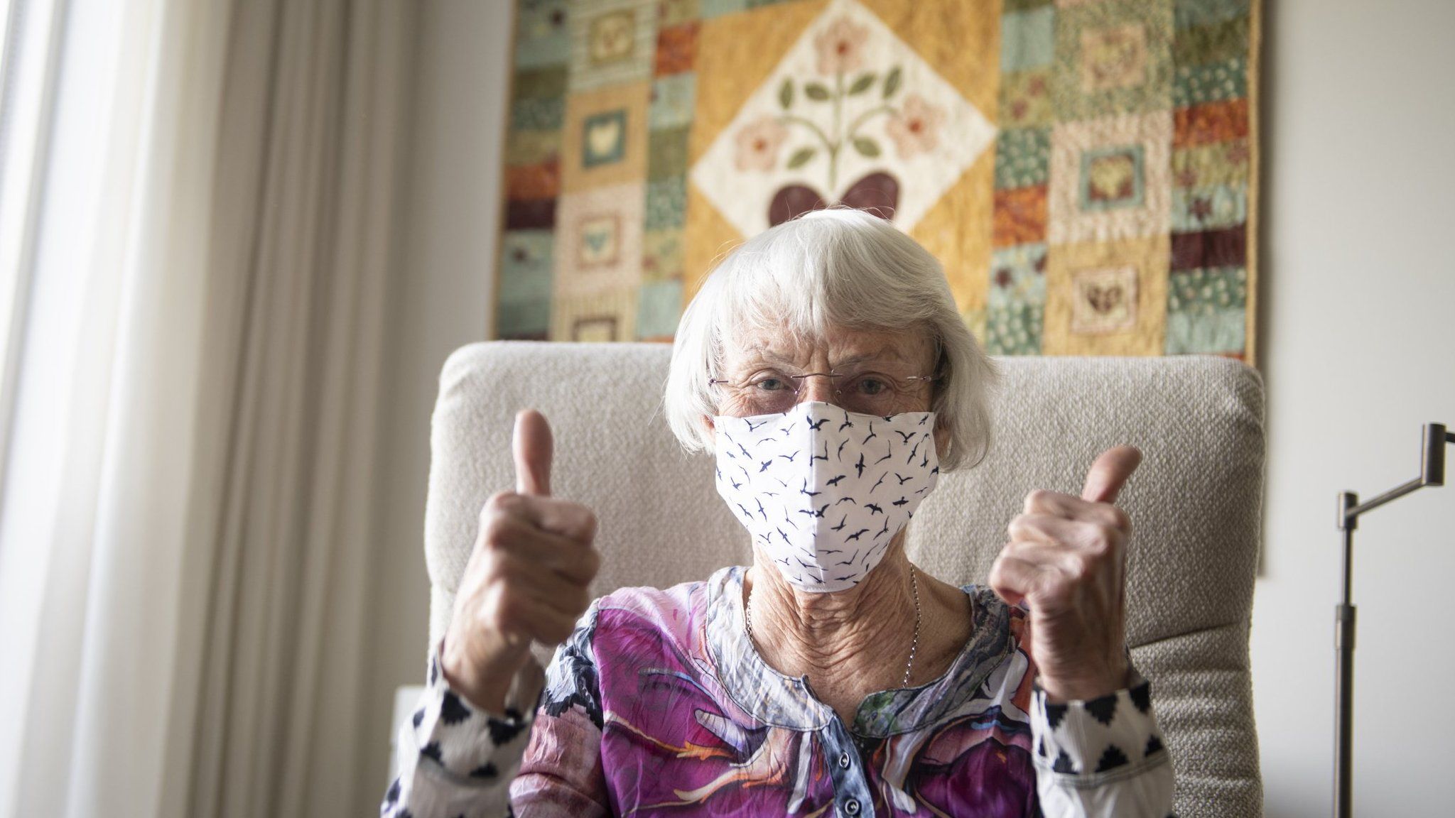 Older woman wearing a facemask