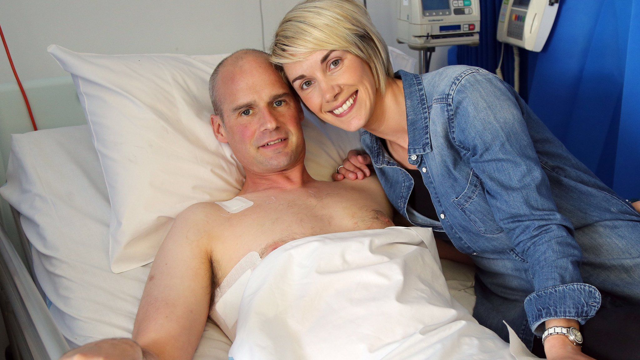 Ryan Farquhar with wife Karen as he continues his recovery in the Royal Victoria Hospital