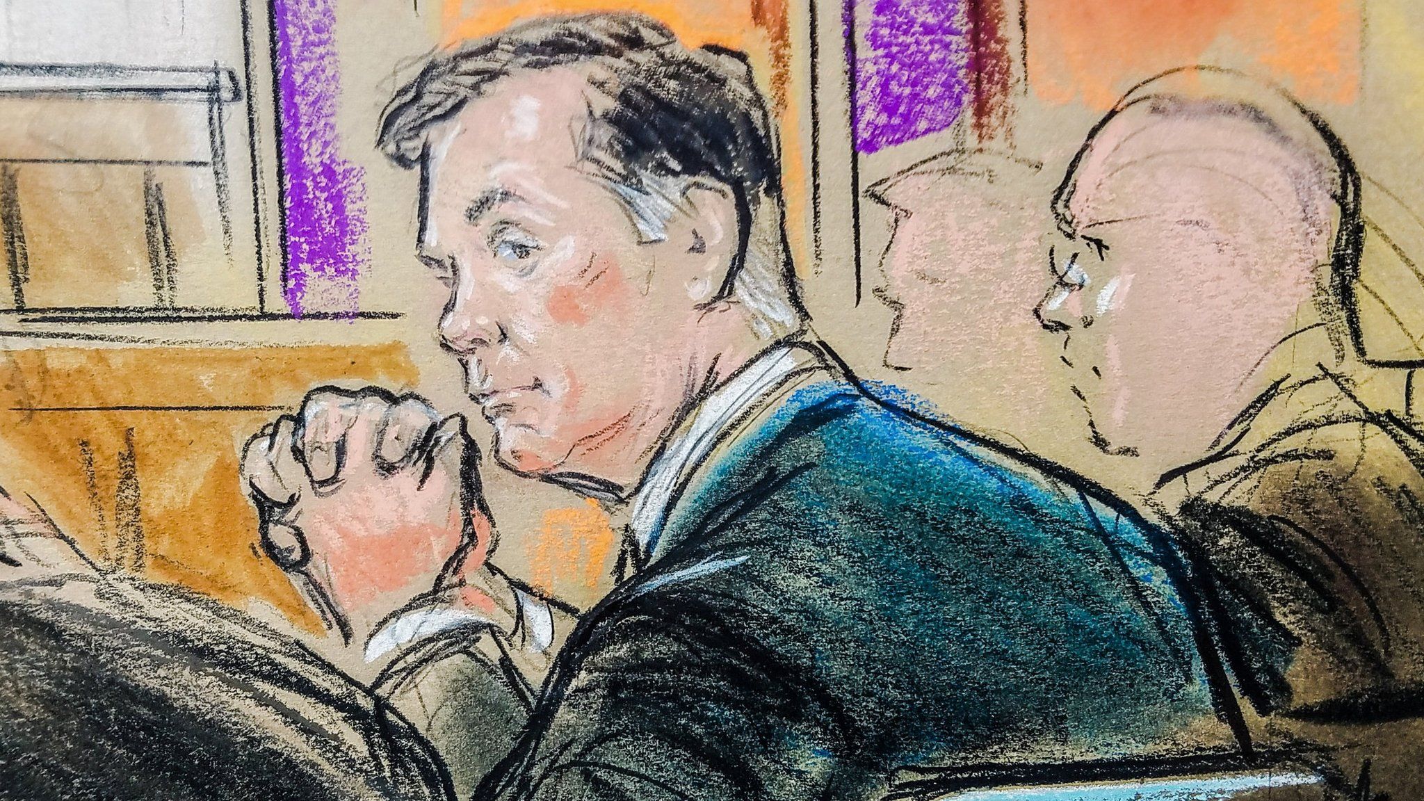 Paul Manafort is shown in a sketch as he sits in federal court on the opening day of his trial on bank and tax fraud charges stemming from Special Counsel Robert Mueller's investigation into Russian meddling in the 2016 presidential election, 31 July 2018
