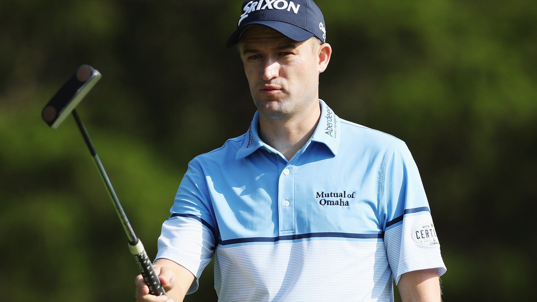 Russell Knox reflects on a missed putt at The Barclays tournament