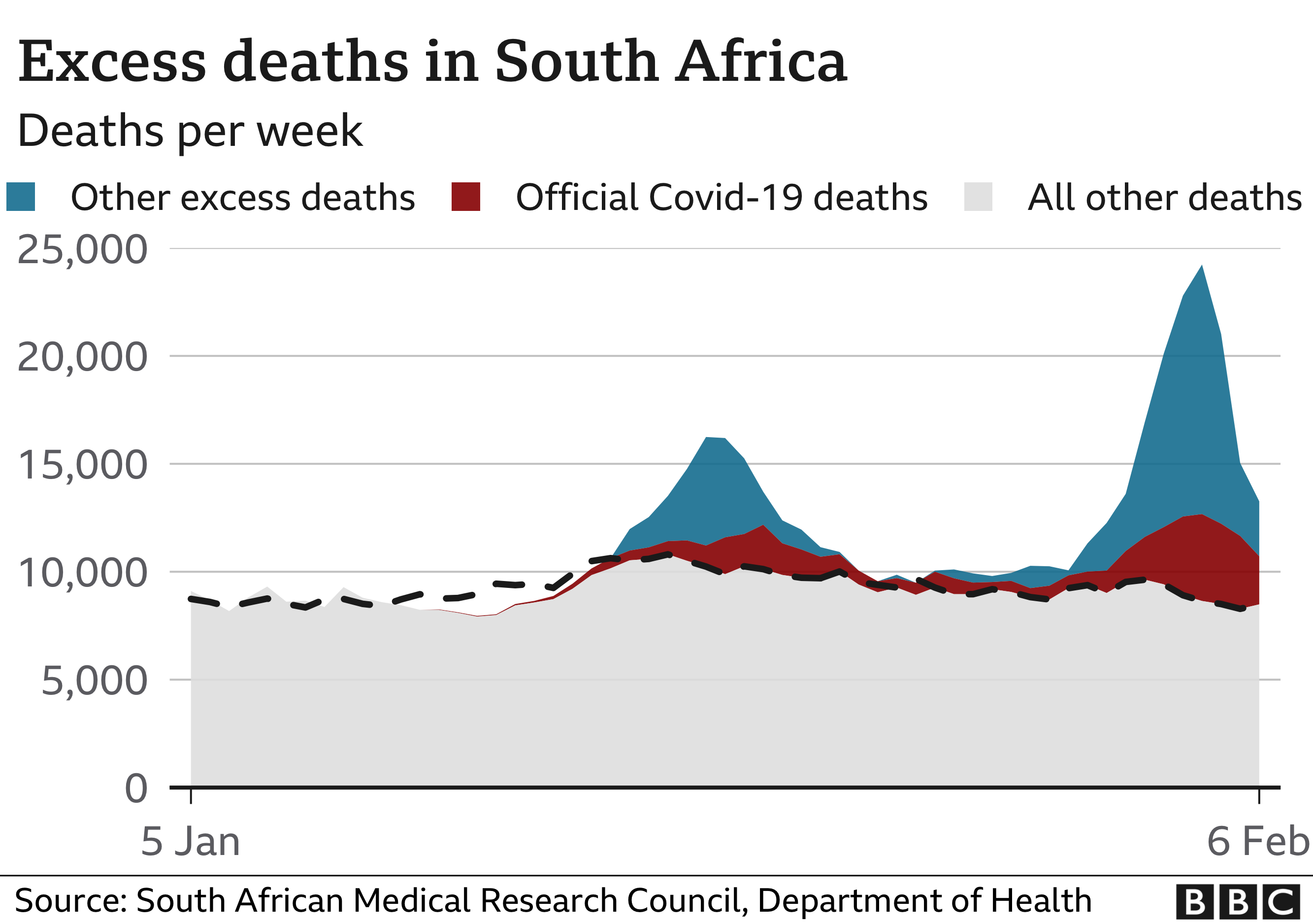Graph showing South Africa's excess deaths