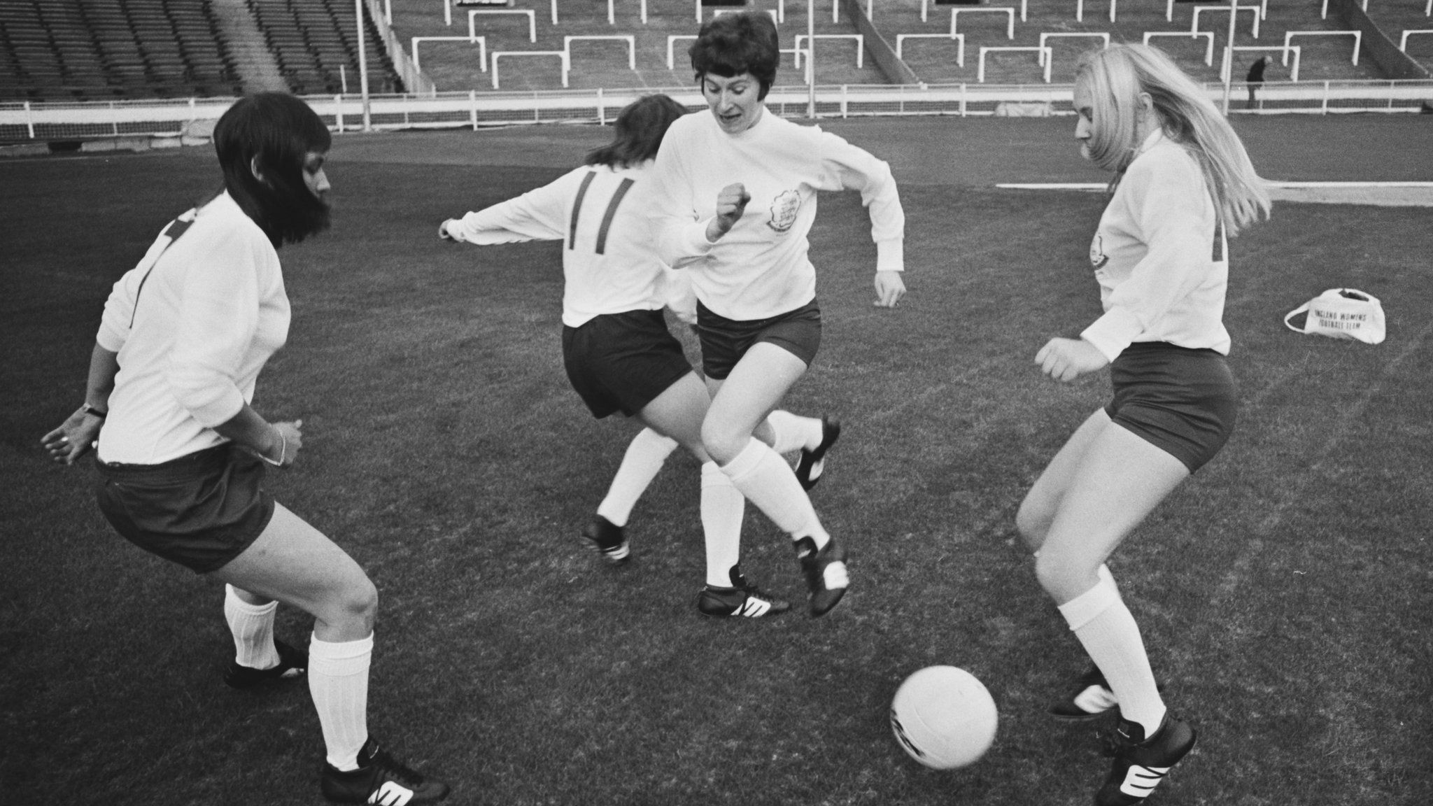 England players training at Wembley before their match in Scotland in 1972