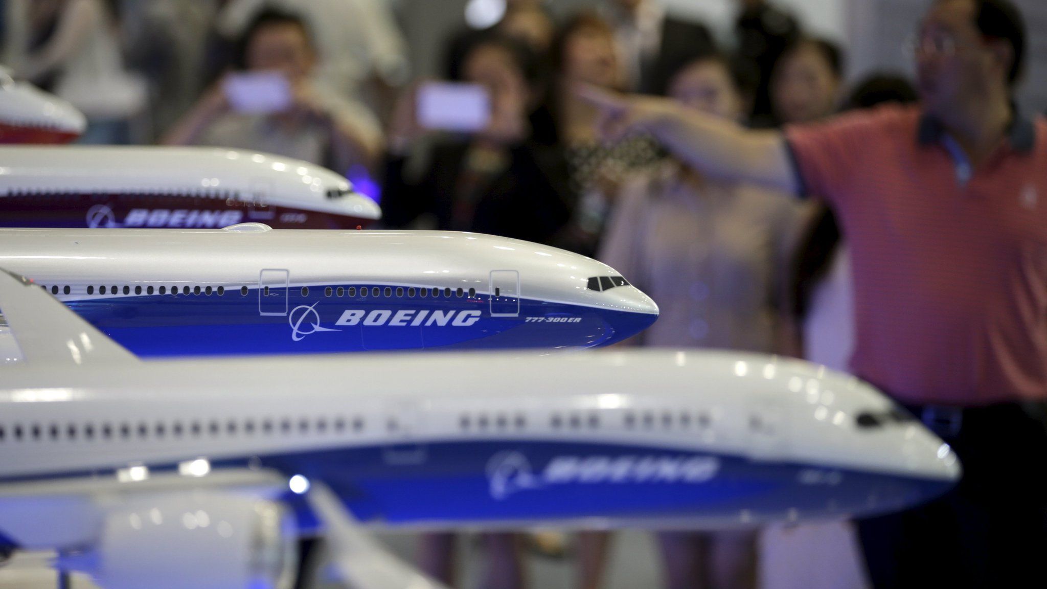 Models of Boeing aircraft at the Aviation Expo China 2015