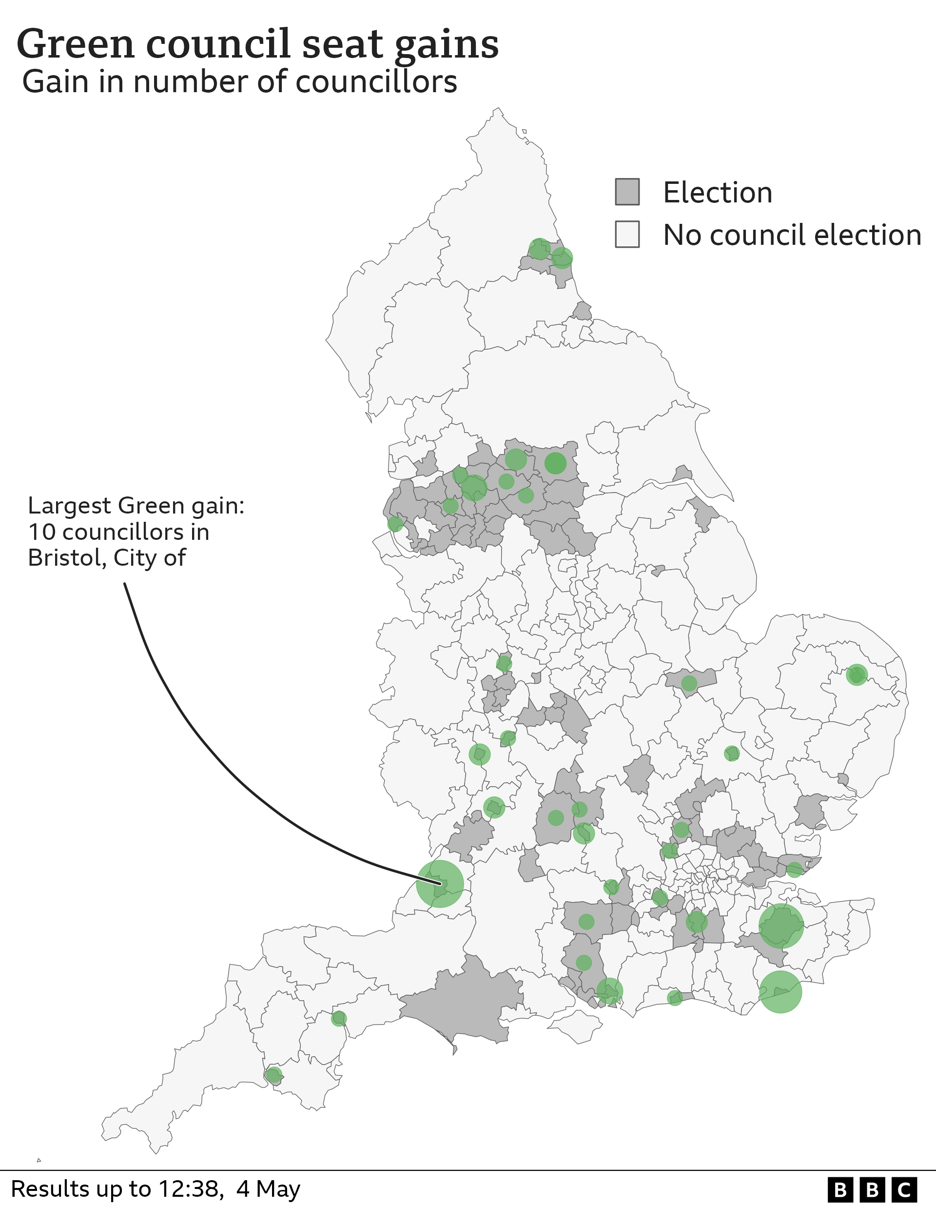 Graph showing Green Party wins after local elections in May 2024