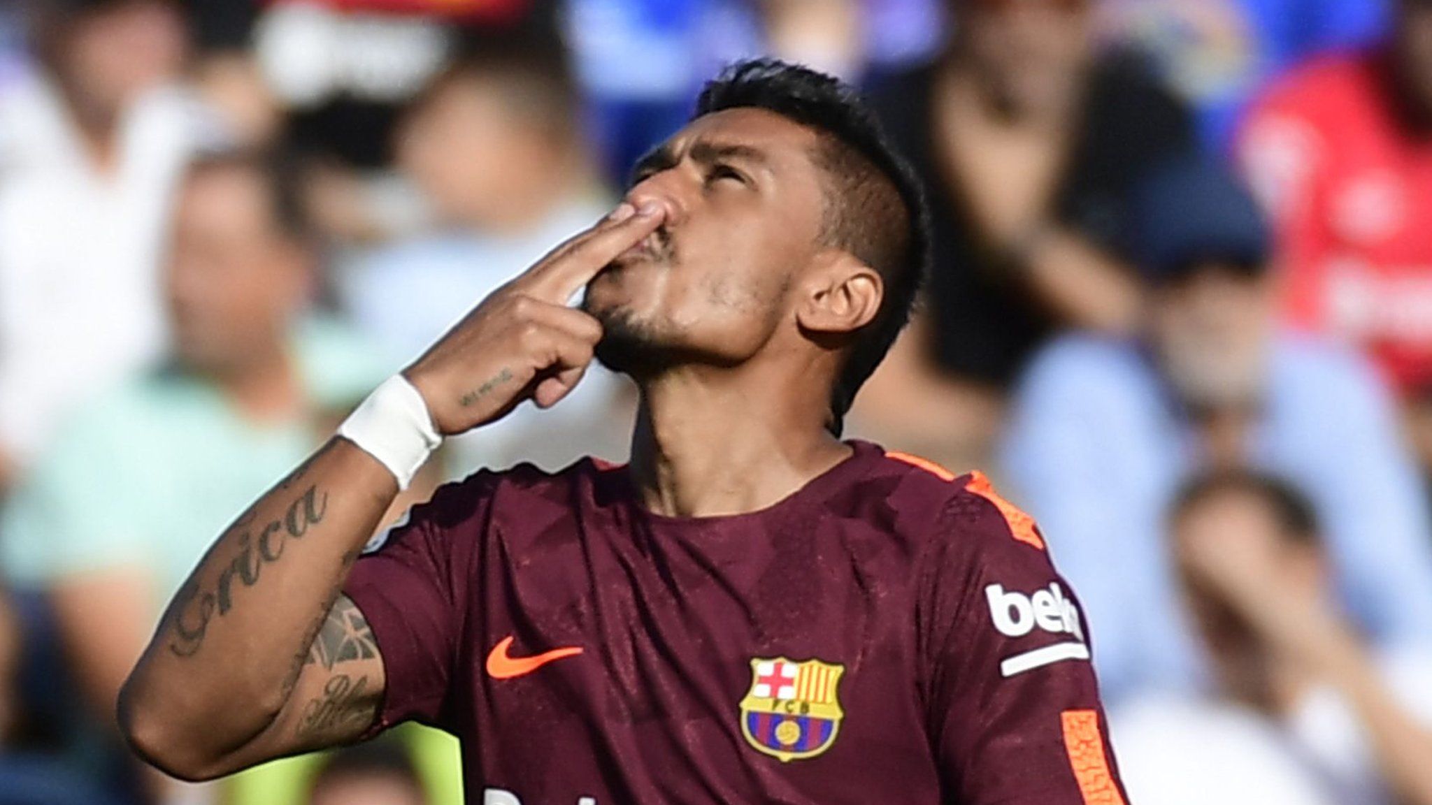 Barcelona's Paulinho celebrates goal