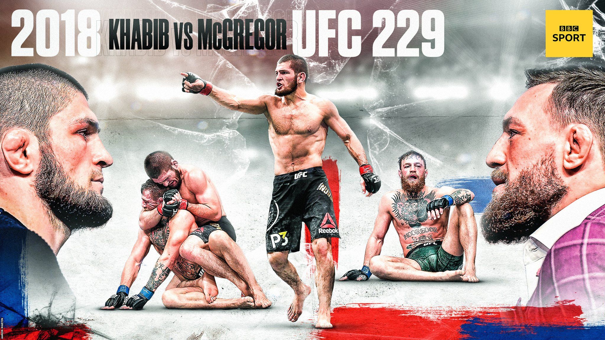 Graphic showing the best moments of Conor McGregor's rivalry with Khabib Nurmagomedov