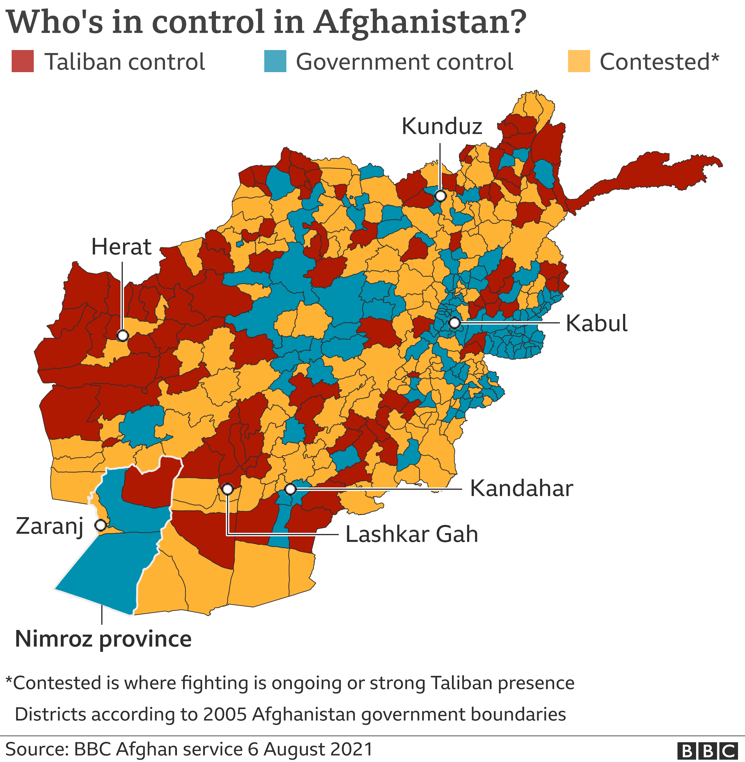 A map showing who's in control of Afghanistan