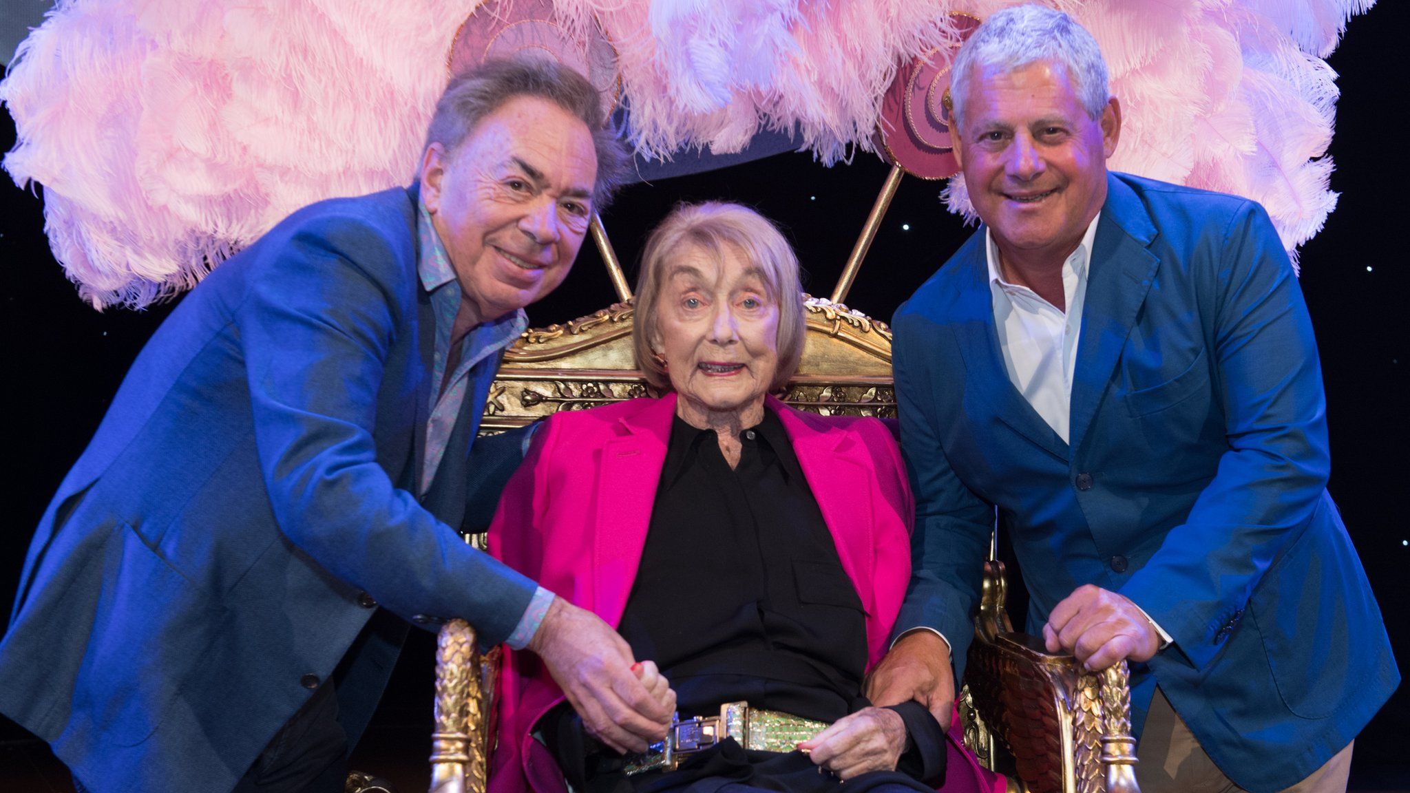 Dame Gillian Lynne with Andrew Lloyd Webber and Cameron Mackintosh