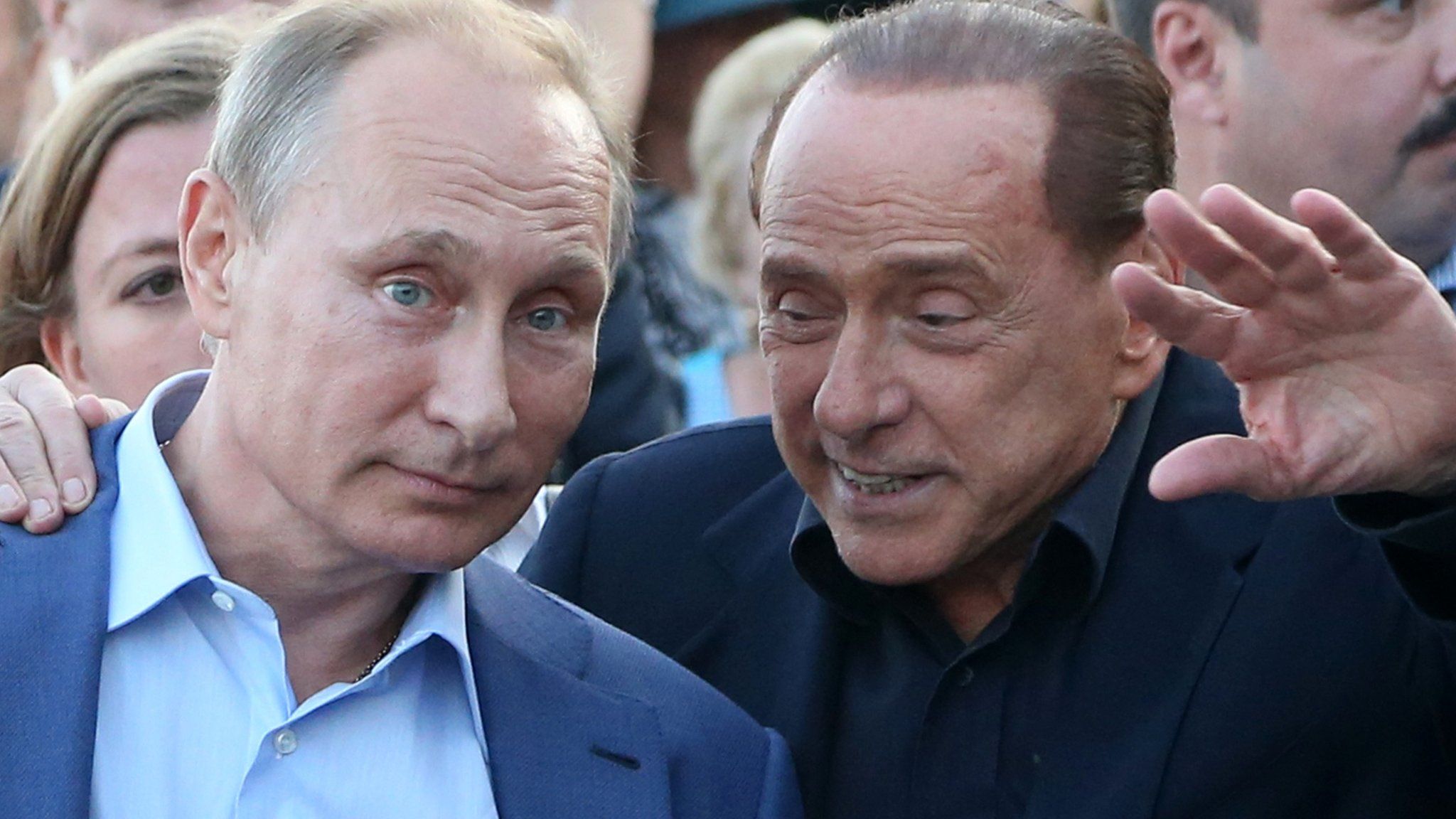 Vladimir Putin with Silvio Berlusconi in Yalta in 2014