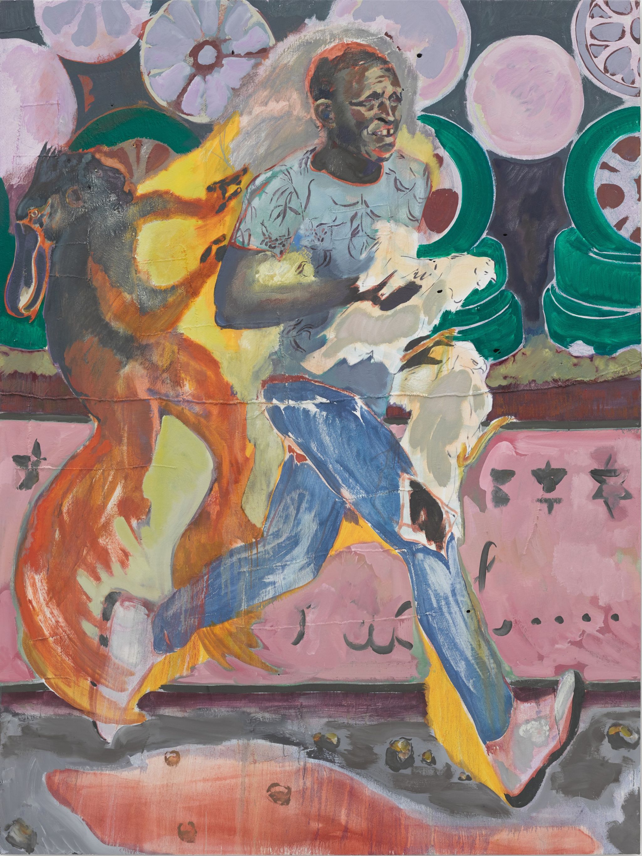 Michael Armitage, The Chicken Thief, 2019. Oil on Lubugo bark cloth, 200 x 150 cm.