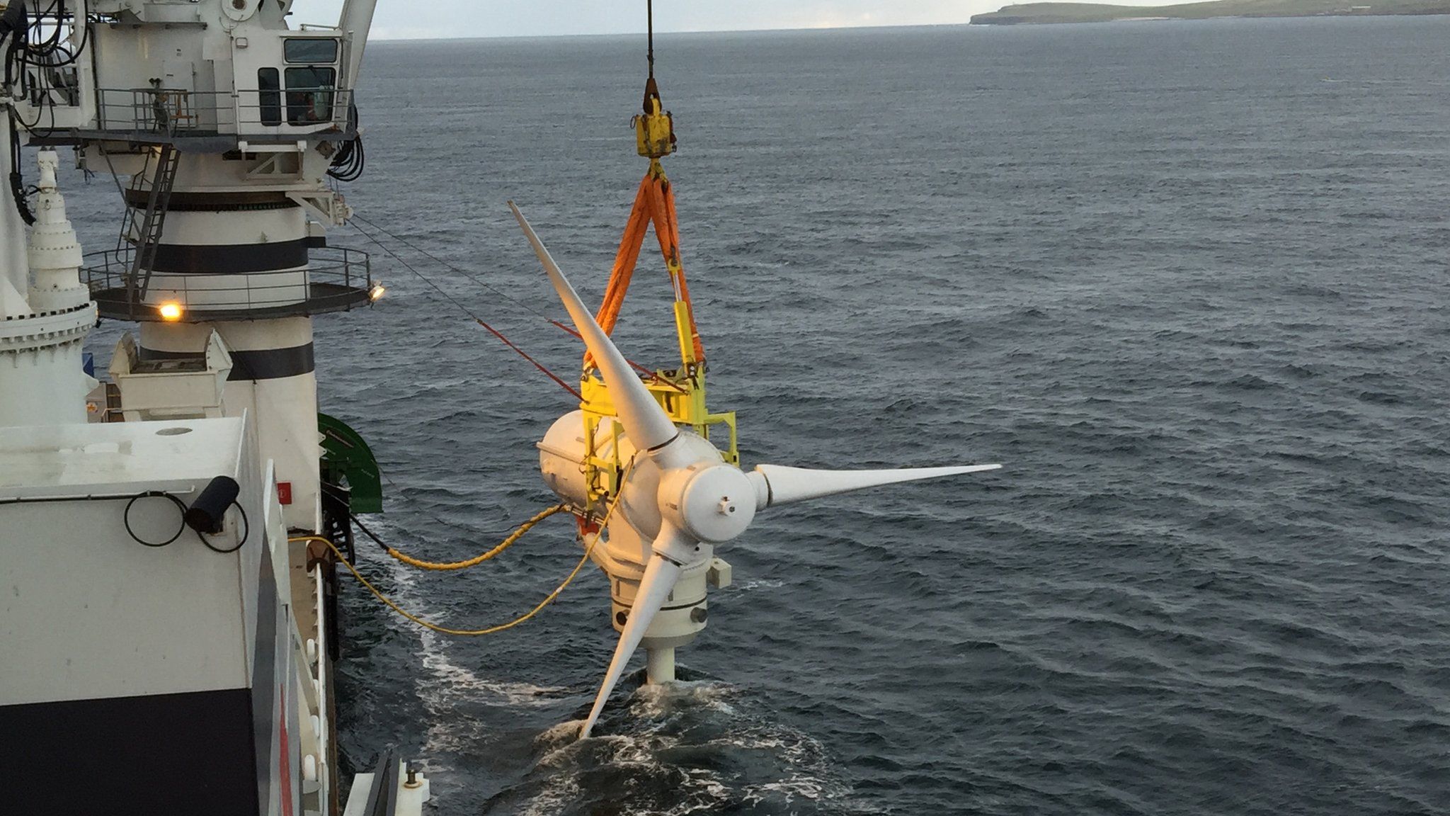 Tidal turbine being lowered in Inner Sound