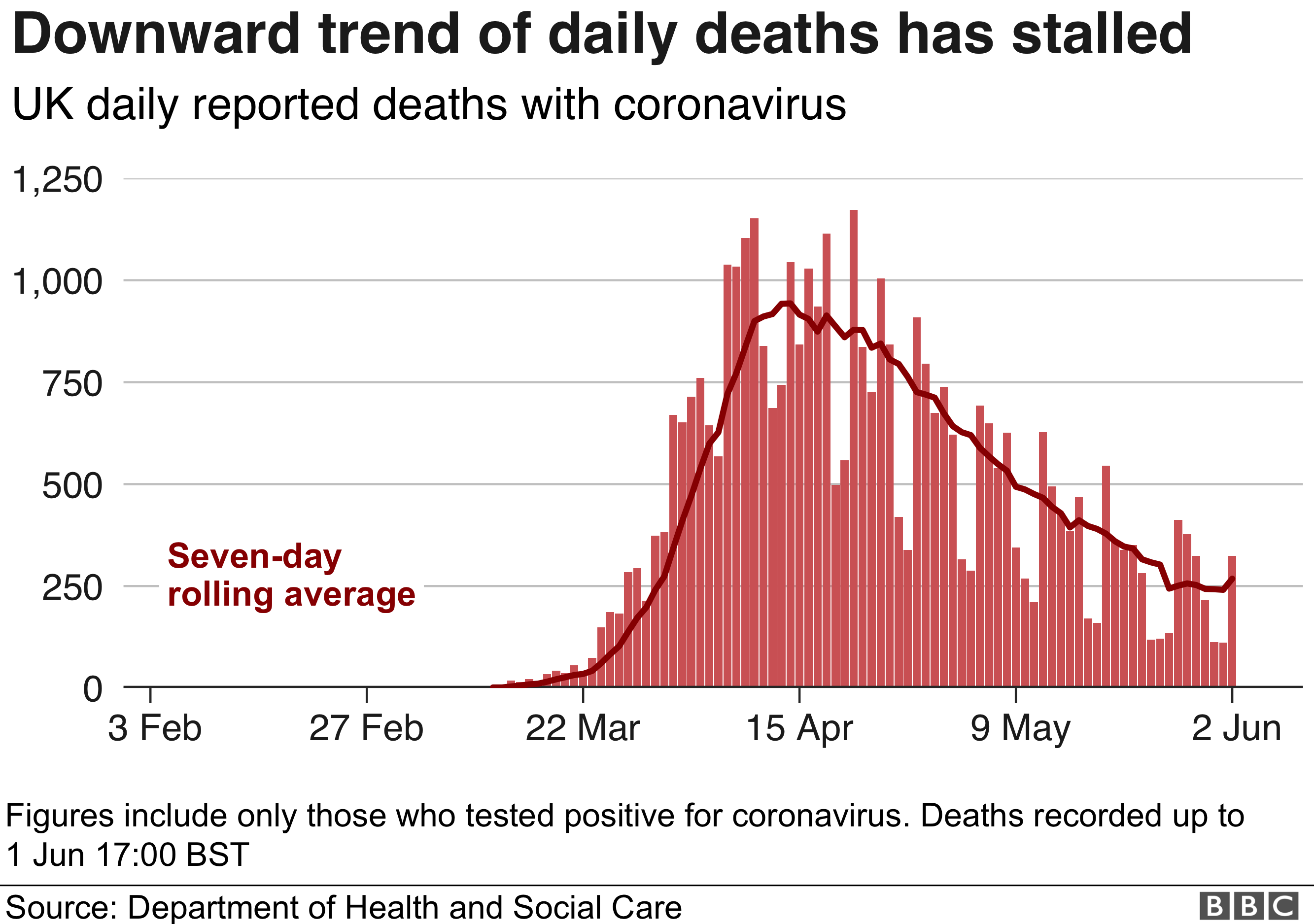 Downward trend in daily deaths appears to have stalled